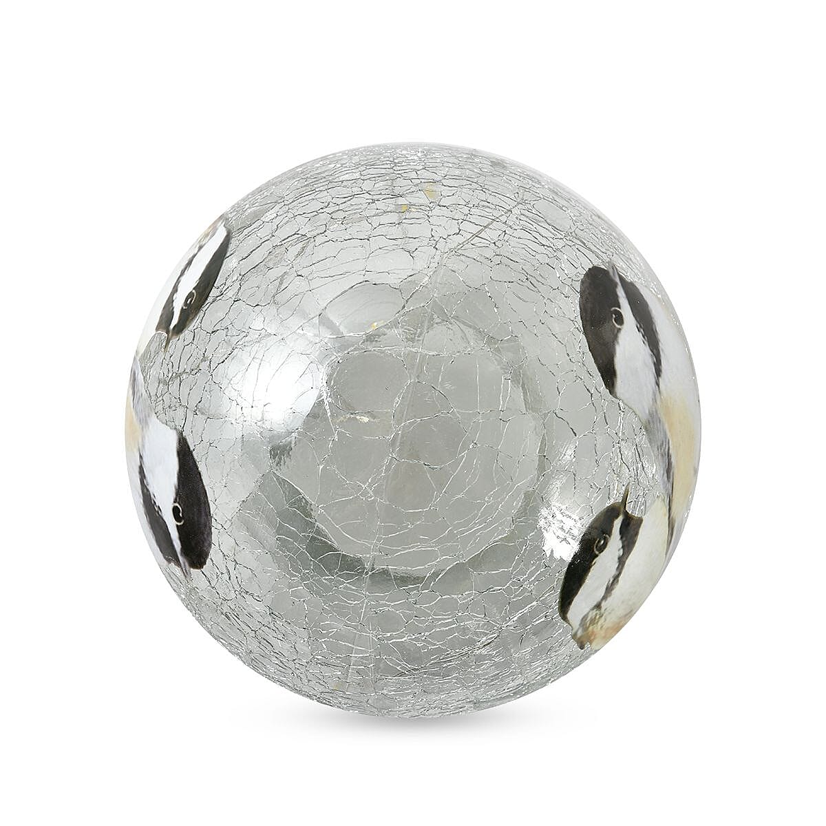 Crackle Glass Sphere LED Table Lamp with Two Lovely Birds on a Branch Pattern (Size 15X15X14 Cm) - Multi