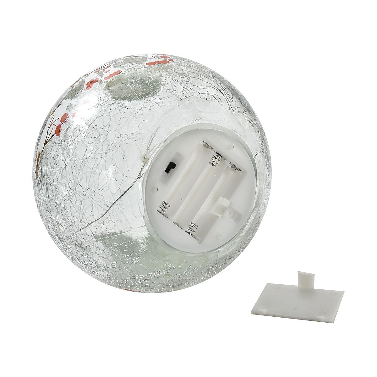 Crackle Glass Sphere LED Table Lamp with Two Lovely Birds on a Branch Pattern (Size 15X15X14 Cm) - Multi