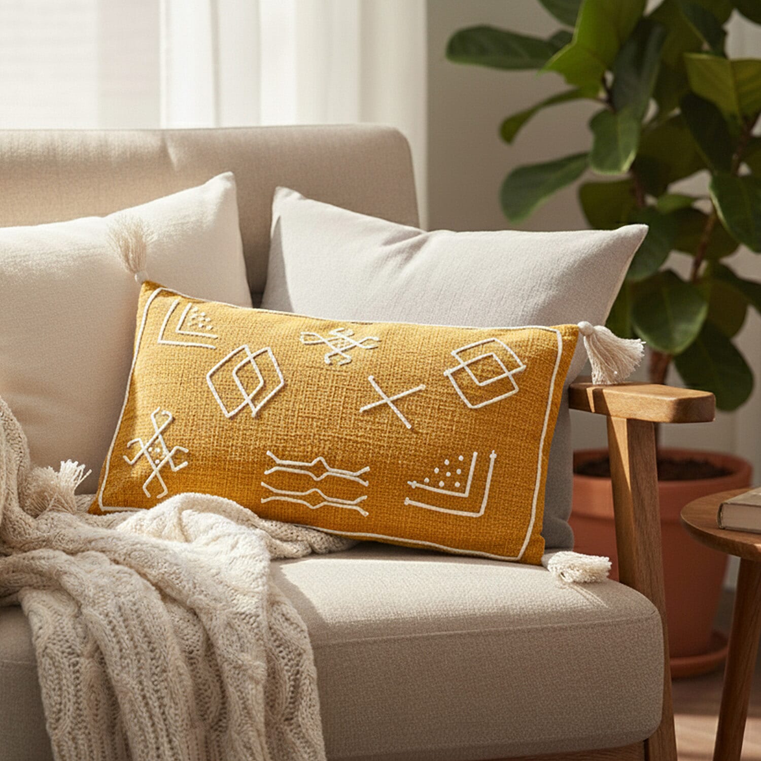 Luxury Close Out - 100% Cotton Handloom Embroidered Throw (Size 170x130 Cm) with Free Cushion Covers (Size 50x30 Cm)  Dark Orange