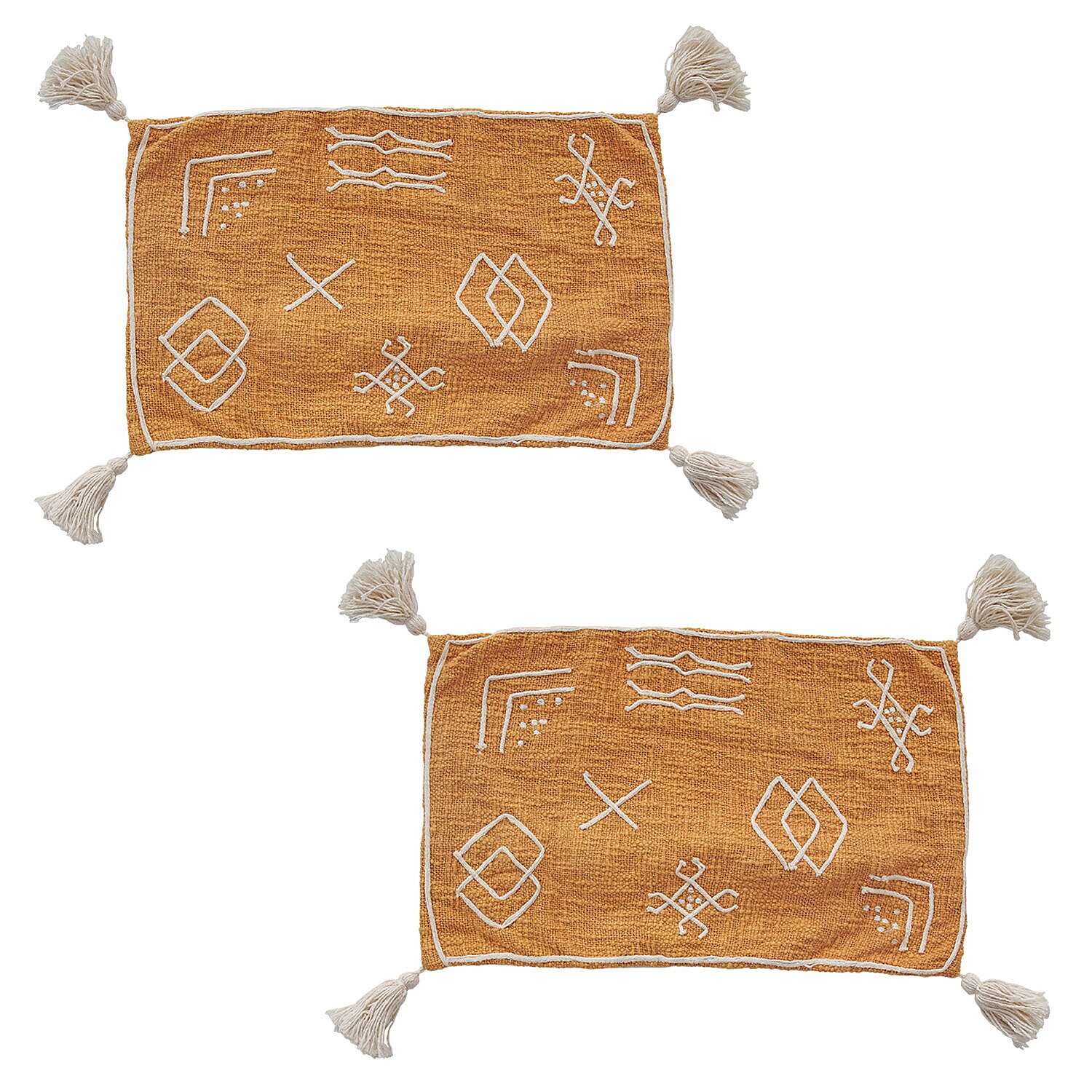 Luxury Close Out - 100% Cotton Handloom Embroidered Throw (Size 170x130 Cm) with Free Cushion Covers (Size 50x30 Cm)  Dark Orange