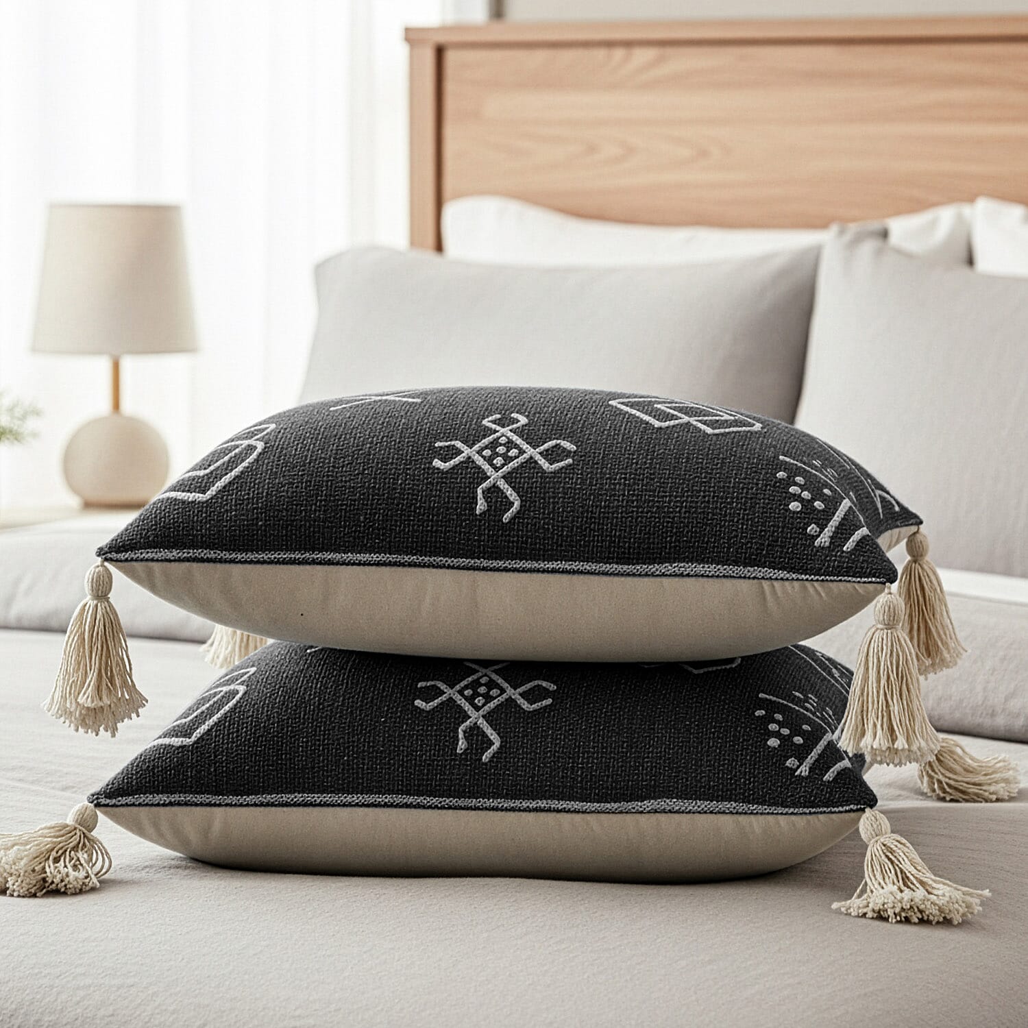 Luxury Close Out - 100% Cotton Handloom Embroidered Throw (Size 170x130 Cm) with Free Cushion Covers (Size 50x30 Cm) - Black