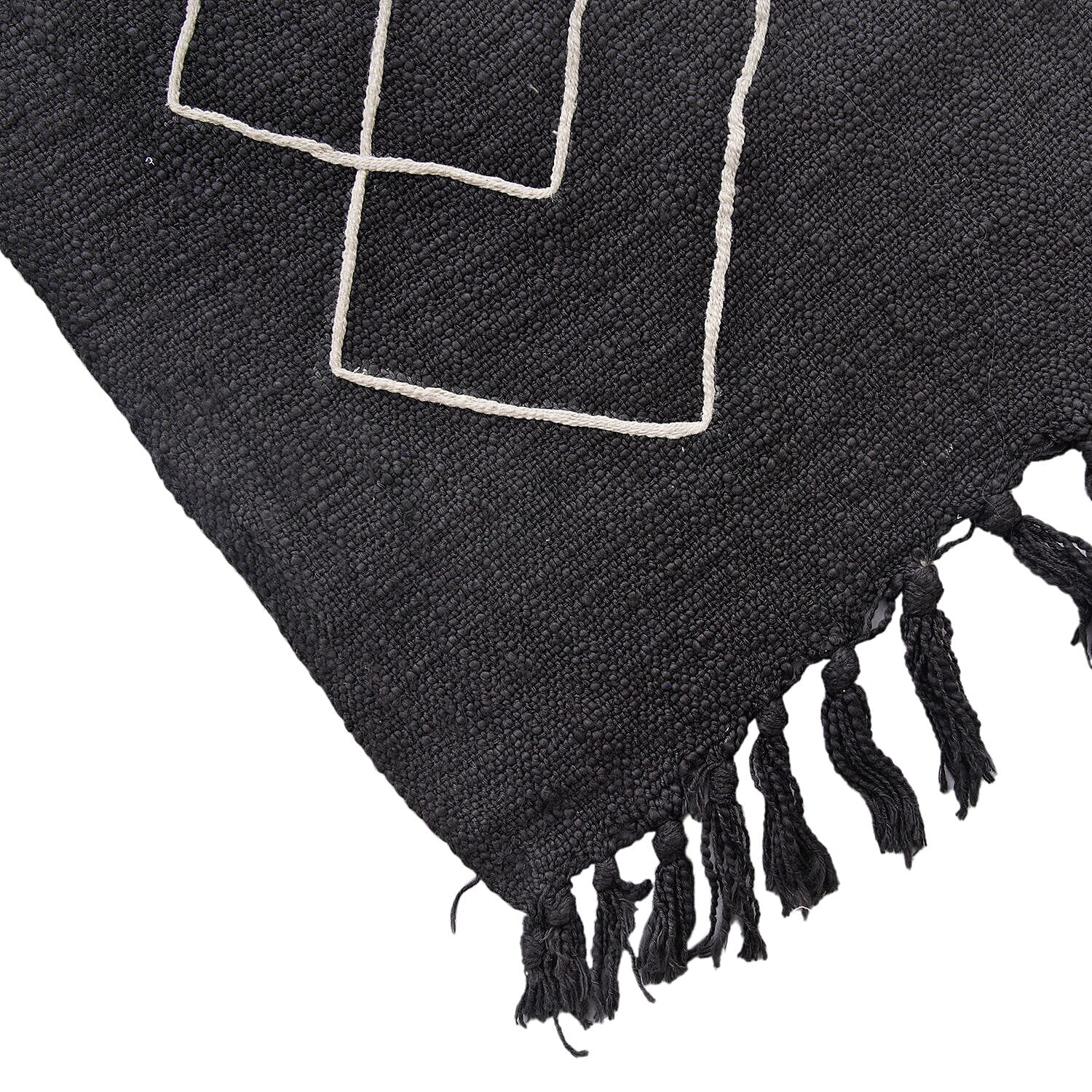 Luxury Close Out - 100% Cotton Handloom Embroidered Throw (Size 170x130 Cm) with Free Cushion Covers (Size 50x30 Cm) - Black