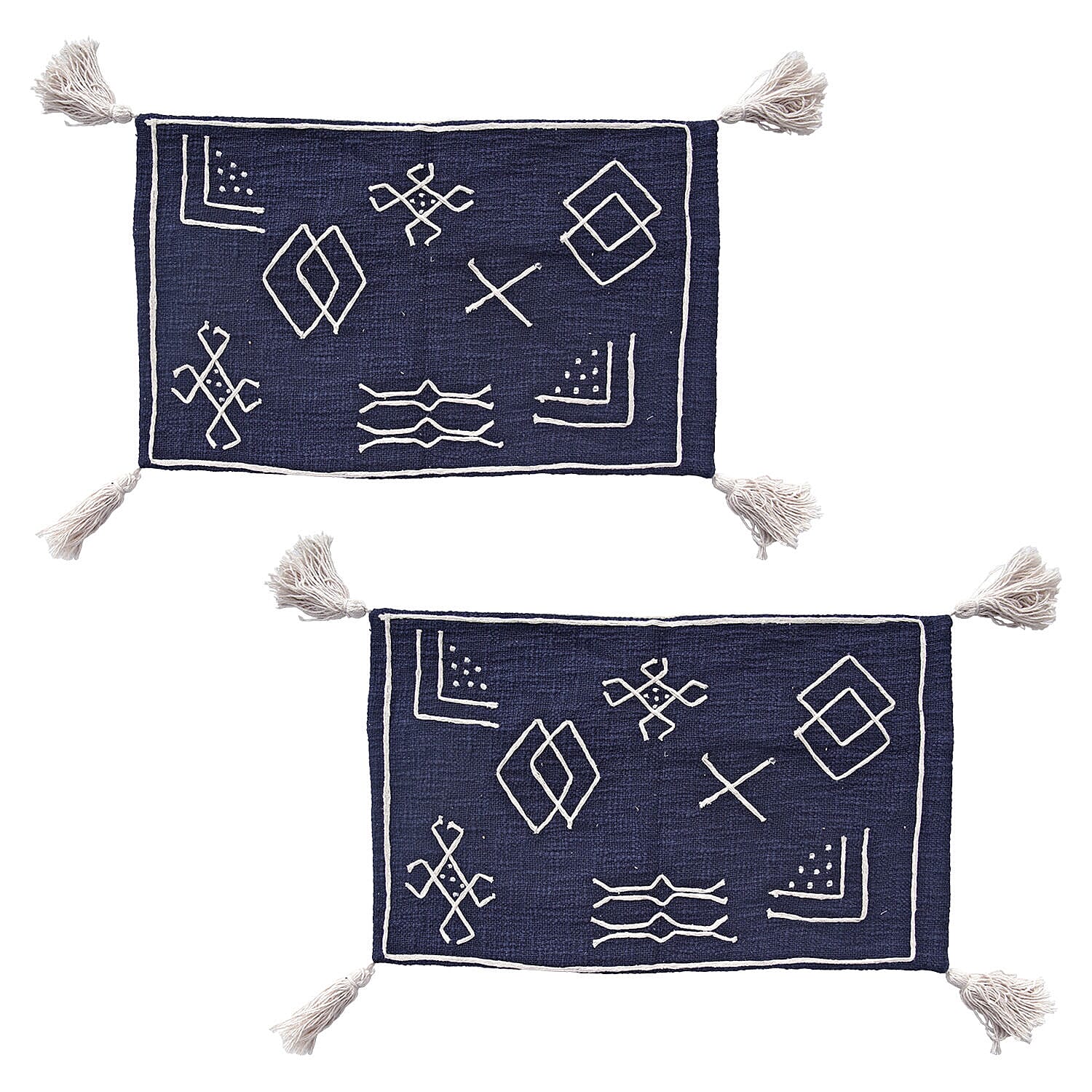 Luxury Close Out - 100% Cotton Handloom Embroidered Throw (Size 170x130 Cm) with Free Cushion Covers (Size 50x30 Cm) - Navy