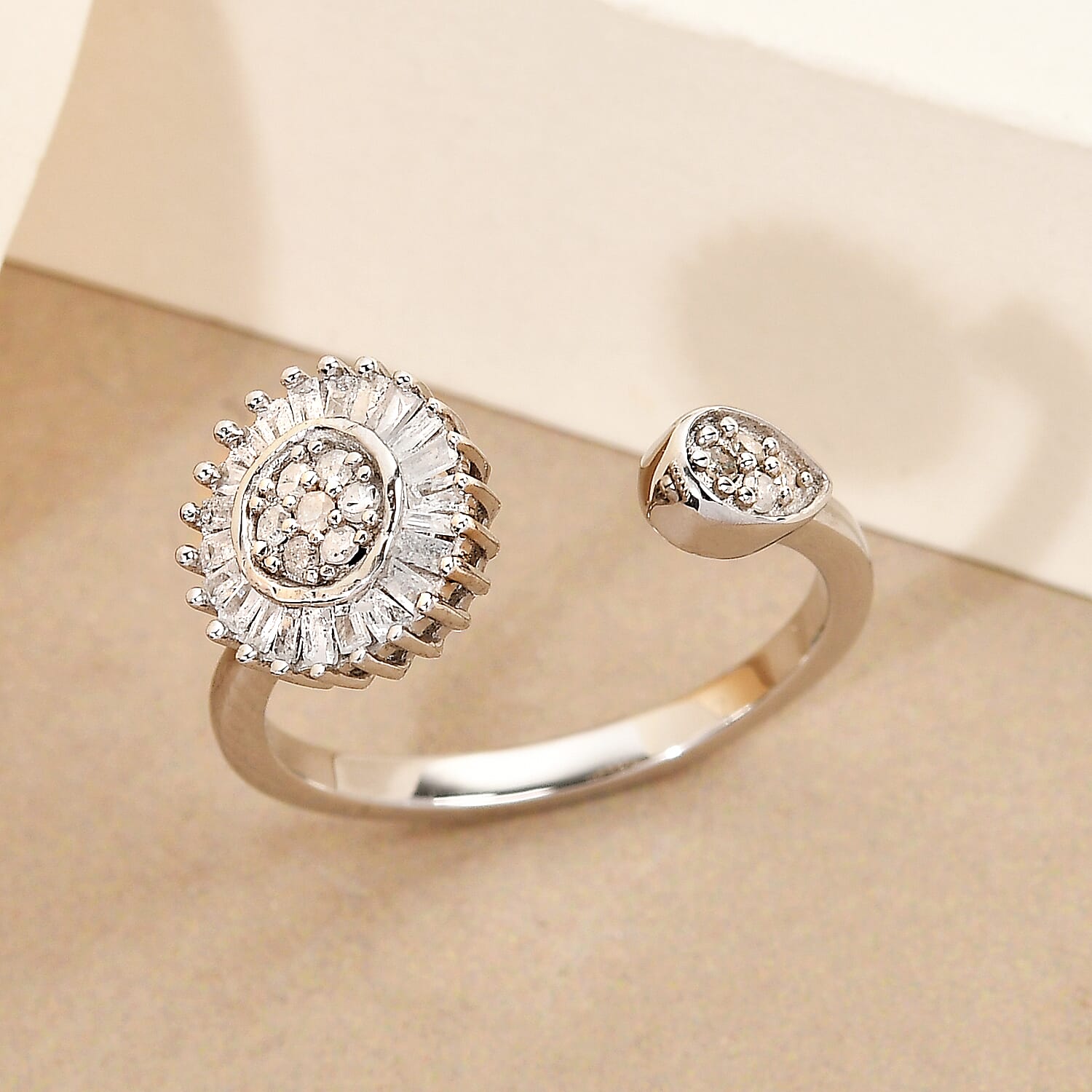 Diamond Open Ring in Platinum Overlay Sterling Silver