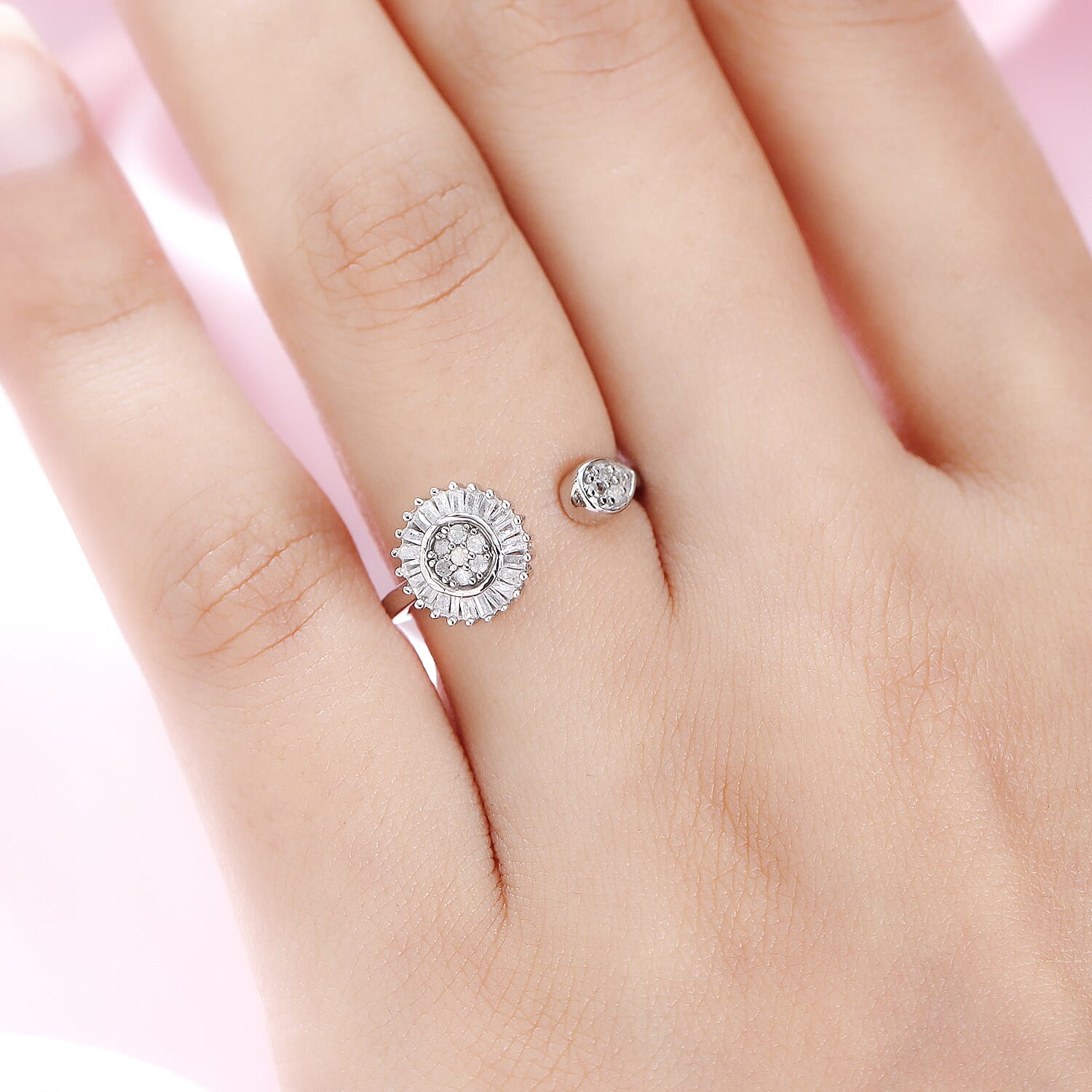 Diamond Open Ring in Platinum Overlay Sterling Silver