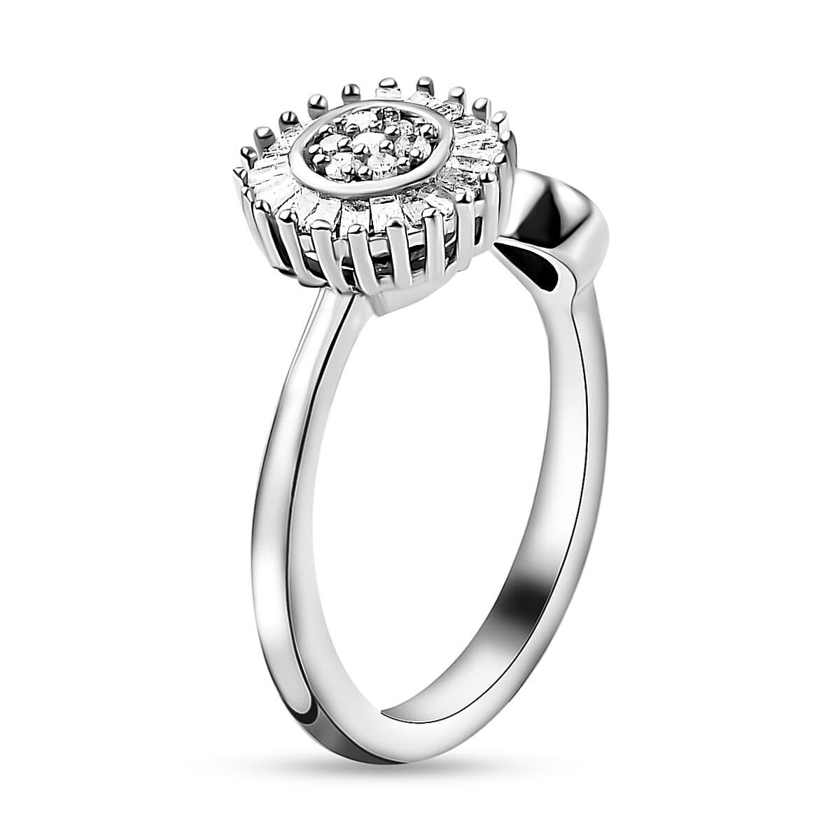 Diamond Open Ring in Platinum Overlay Sterling Silver