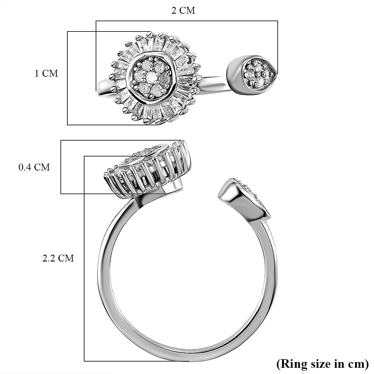 Diamond Open Ring in Platinum Overlay Sterling Silver