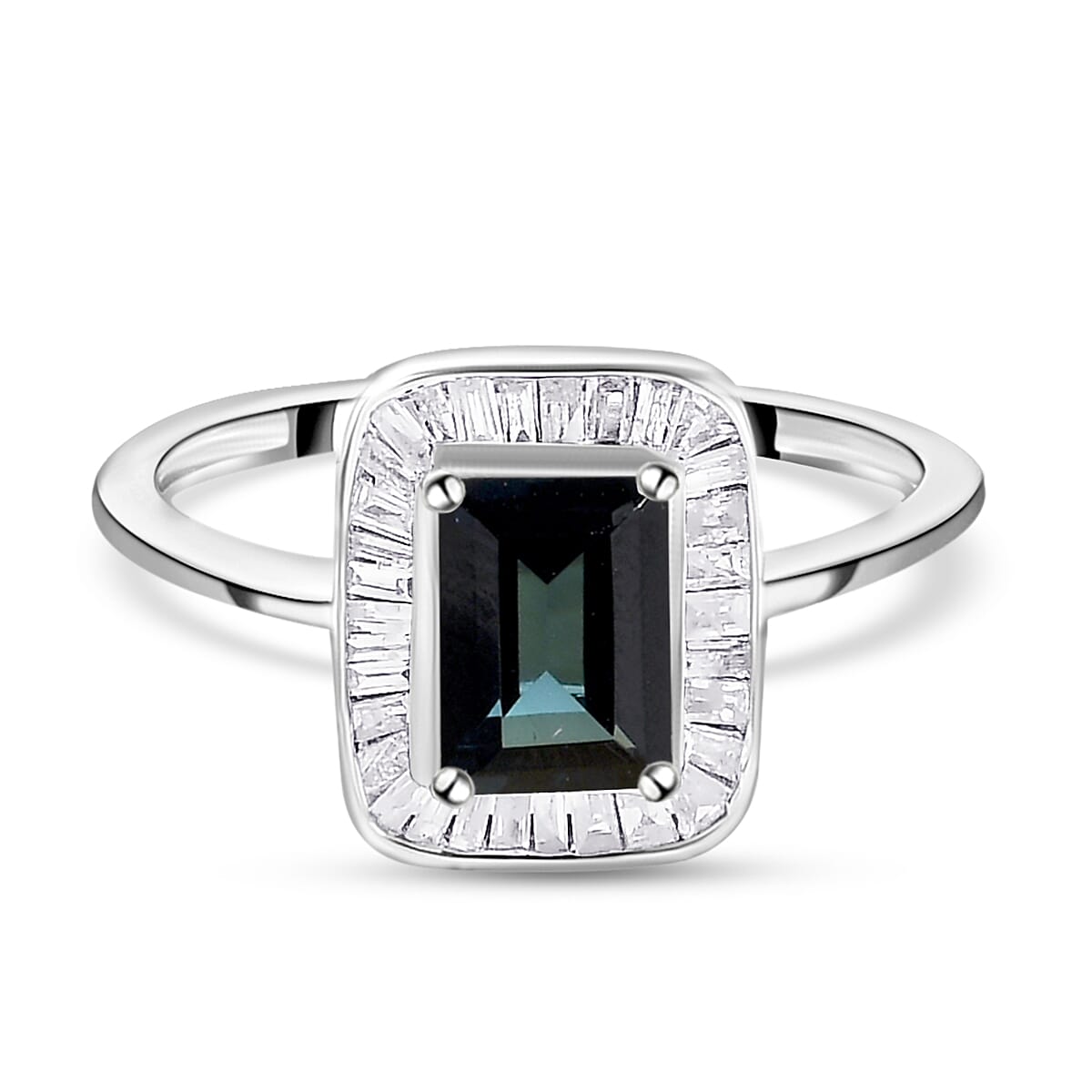 9K White Gold Mutuca Indicolite and Diamond Ring 1.38 Ct.