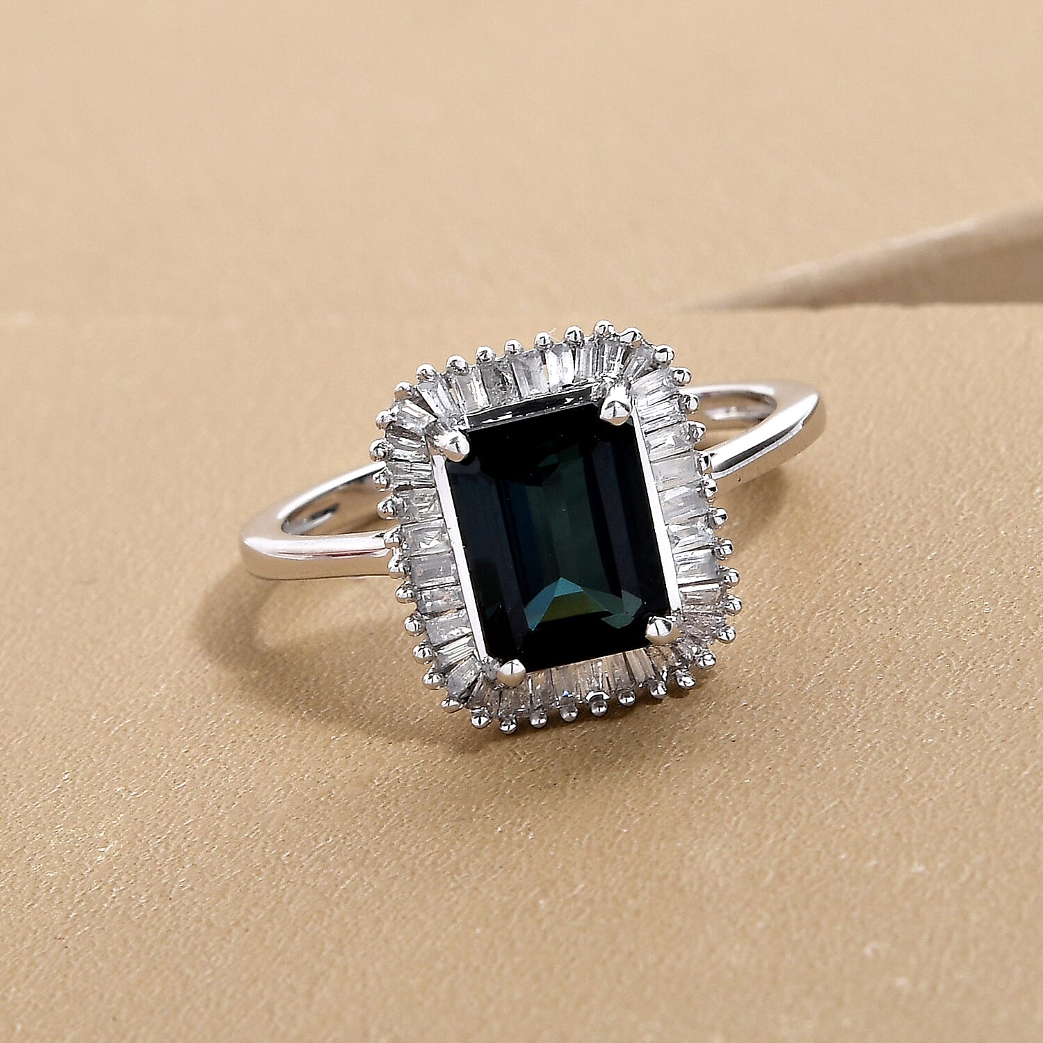 9K White Gold Mutuca Indicolite and Diamond Ring 1.38 Ct.