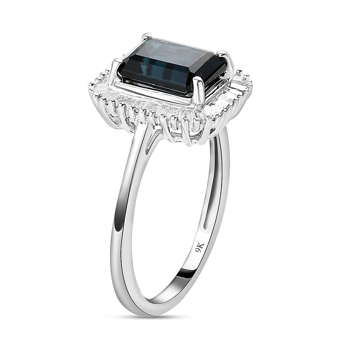 9K White Gold Mutuca Indicolite and Diamond Ring 1.38 Ct.