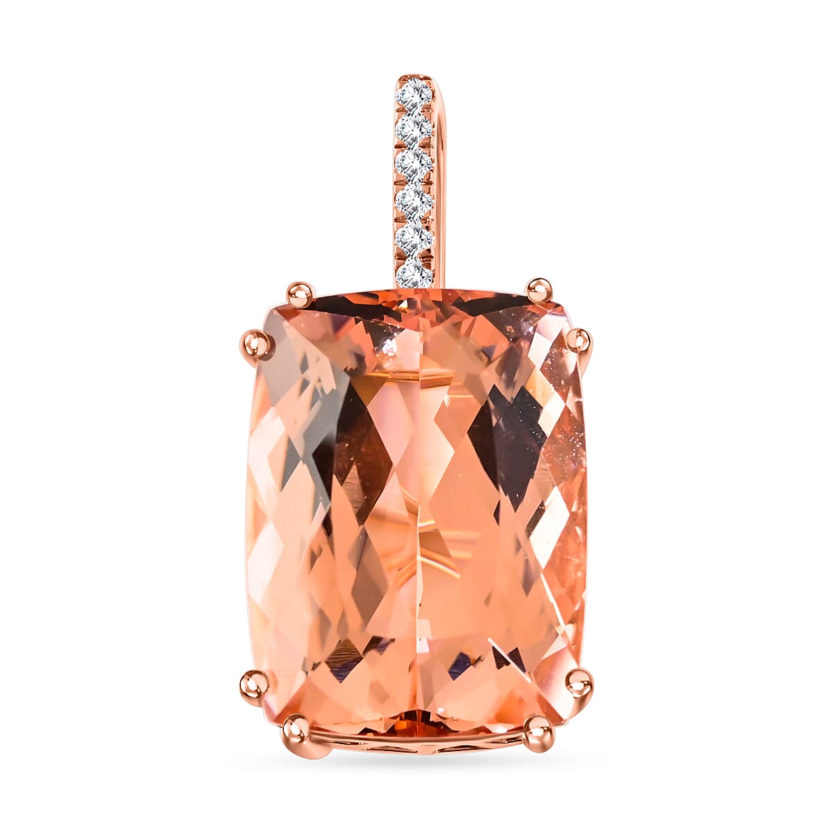 Certified and Appraised ILIANA 18K Rose Gold AAA Marropino Morganite and Diamond (SI-G-H) Solitaire Pendant Gold 22.25 Ct, Gold Wt. 5.44 Gms