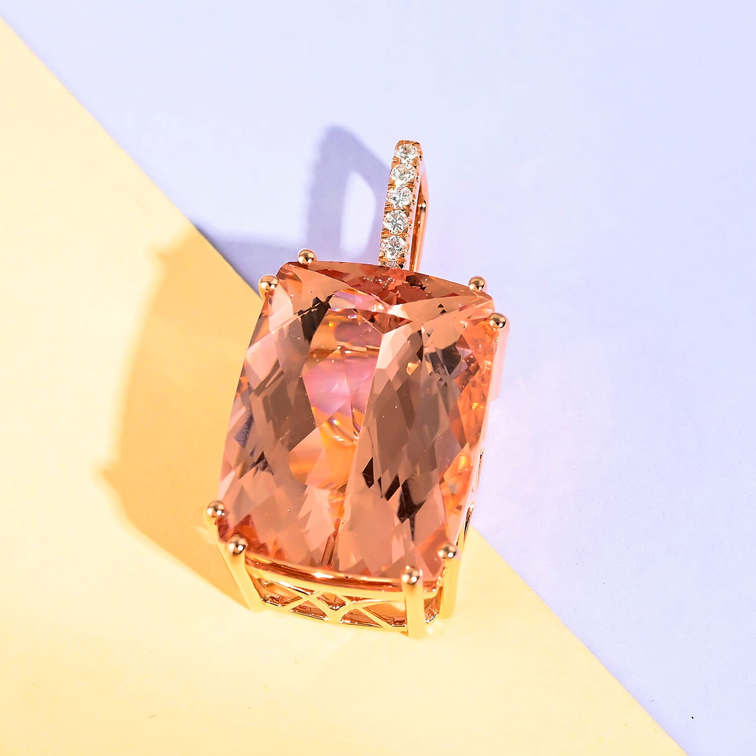 Certified and Appraised ILIANA 18K Rose Gold AAA Marropino Morganite and Diamond (SI-G-H) Solitaire Pendant Gold 22.25 Ct, Gold Wt. 5.44 Gms