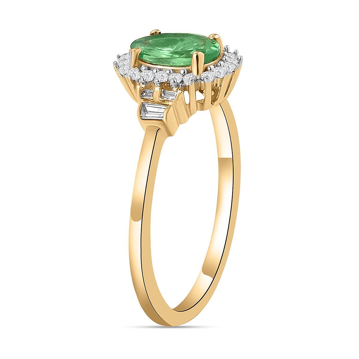 9K Yellow Gold Tsavorite Garnet and Diamond Ring 1 Ct