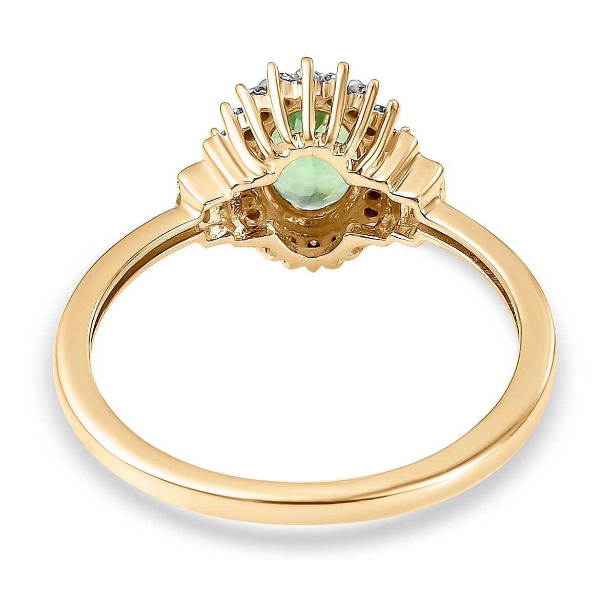 9K Yellow Gold Tsavorite Garnet and Diamond Ring 1 Ct