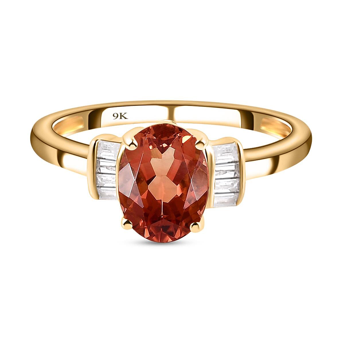 9K Yellow Gold Red Andesine and Diamond Ring 1.29 Ct.