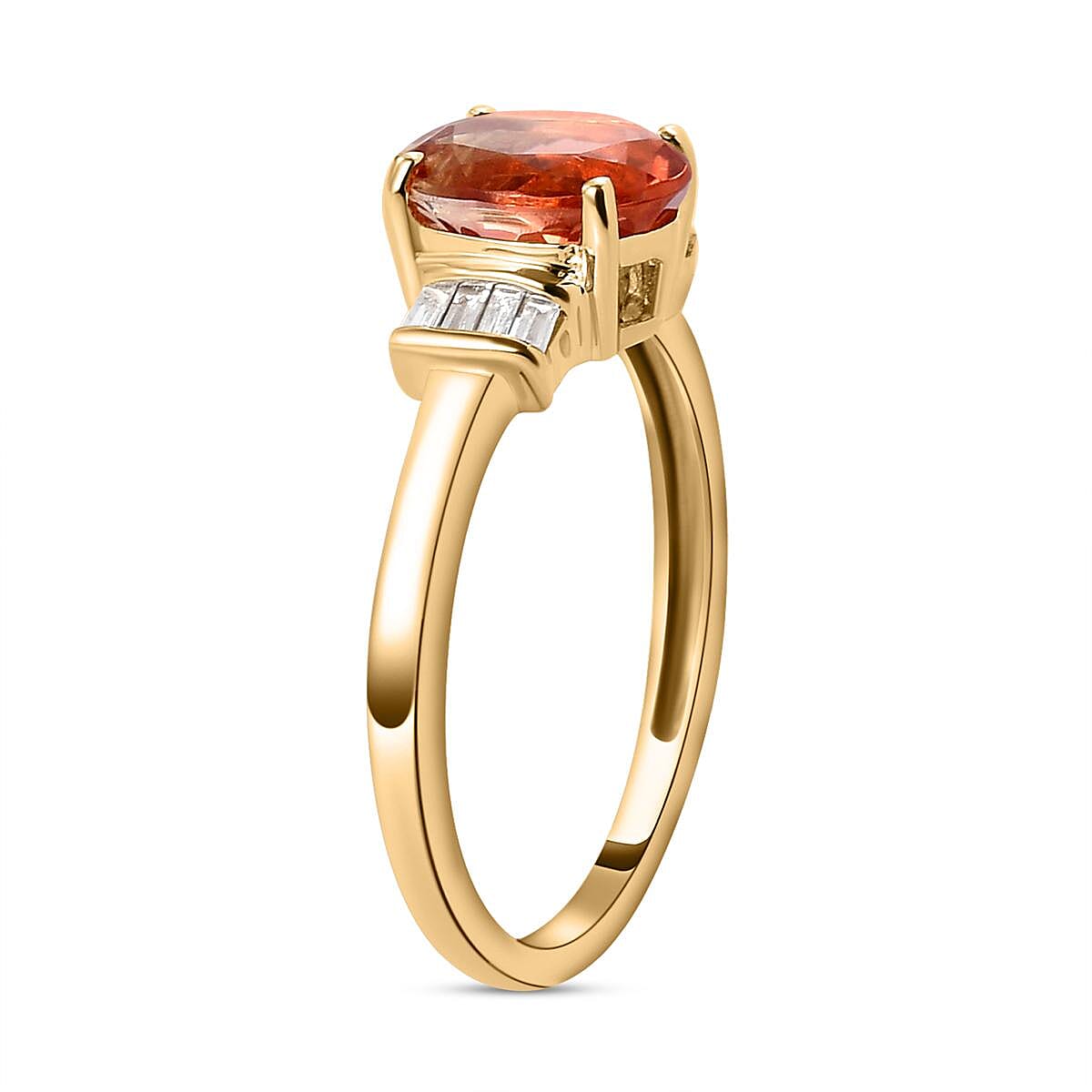 9K Yellow Gold Red Andesine and Diamond Ring 1.29 Ct.