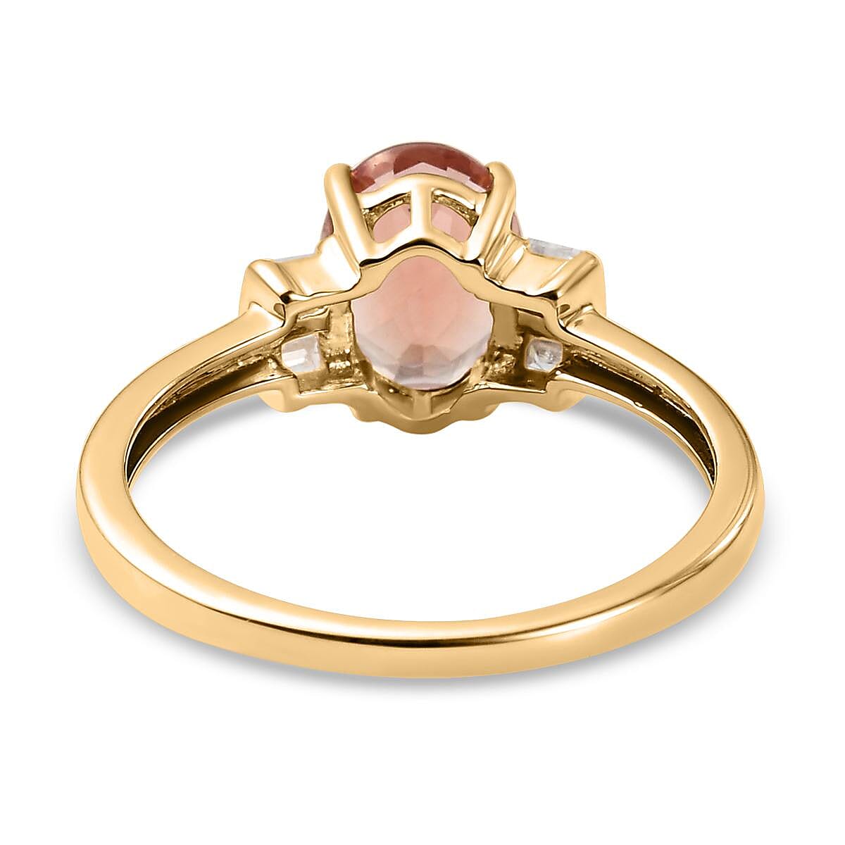 9K Yellow Gold Red Andesine and Diamond Ring 1.29 Ct.