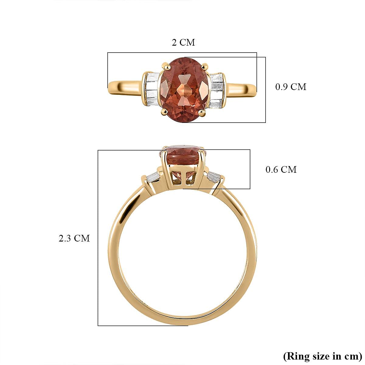 9K Yellow Gold Red Andesine and Diamond Ring 1.29 Ct.