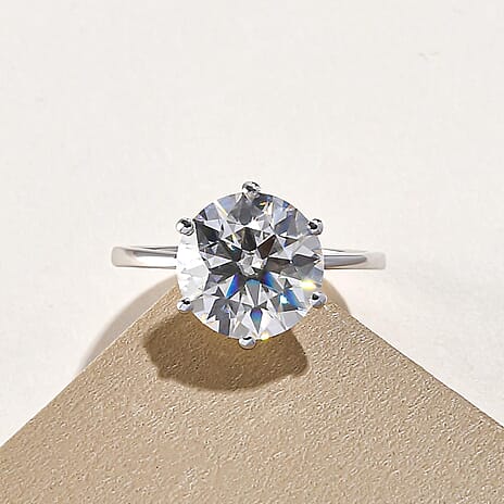 One Time Close Out Deal- 9K White Gold Moissanite (166 Facets) Solitaire Ring 3.38 Ct.