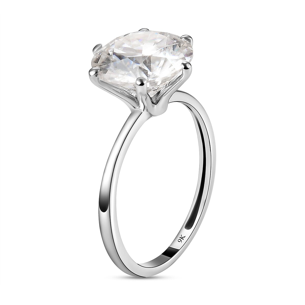 One Time Close Out Deal- 9K White Gold Moissanite (166 Facets) Solitaire Ring 3.38 Ct.