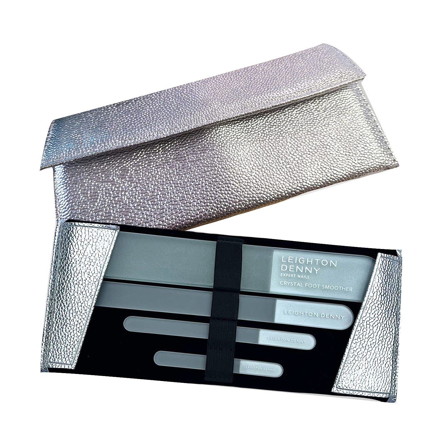 Leighton Denny- Complete Crystal Collection in Silver Wallet (Incl. Crystal Foot Smoother, Crystal Nail File Large (195mm), Crystal Nail File SmALL (135mm) & Crystal Nail File Travel (90mm)