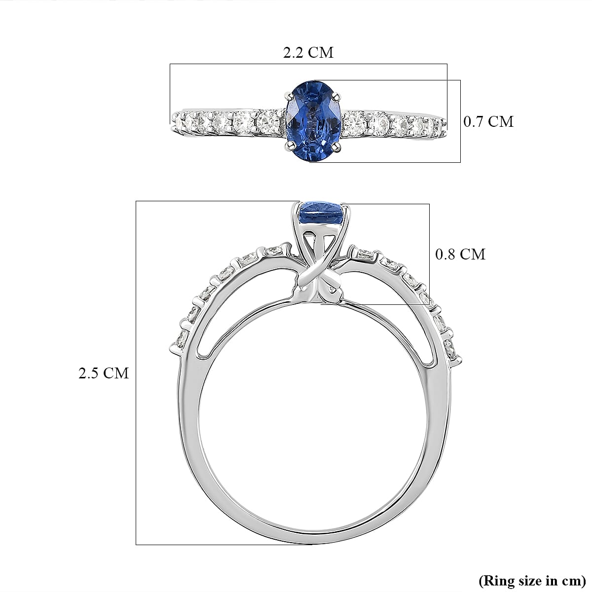 9K White Gold  AA Blue Ceylon Sapphire and Moissanite Ring 0.90 Ct.