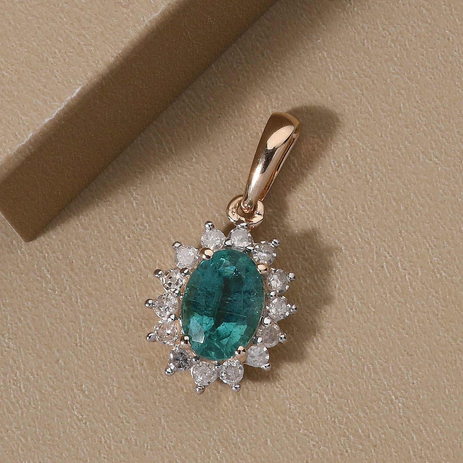 9K Yellow Gold AAA Kagem Zambian Emerald and Diamond Pendant 1.04 Ct.