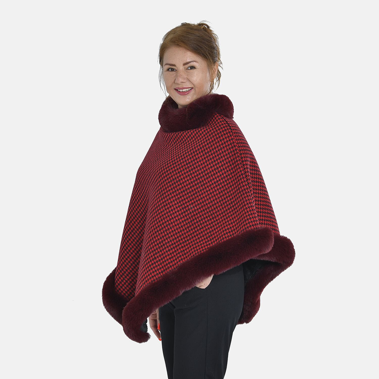 TAMSY Faux Fur Poncho (Size 8-22) - Red