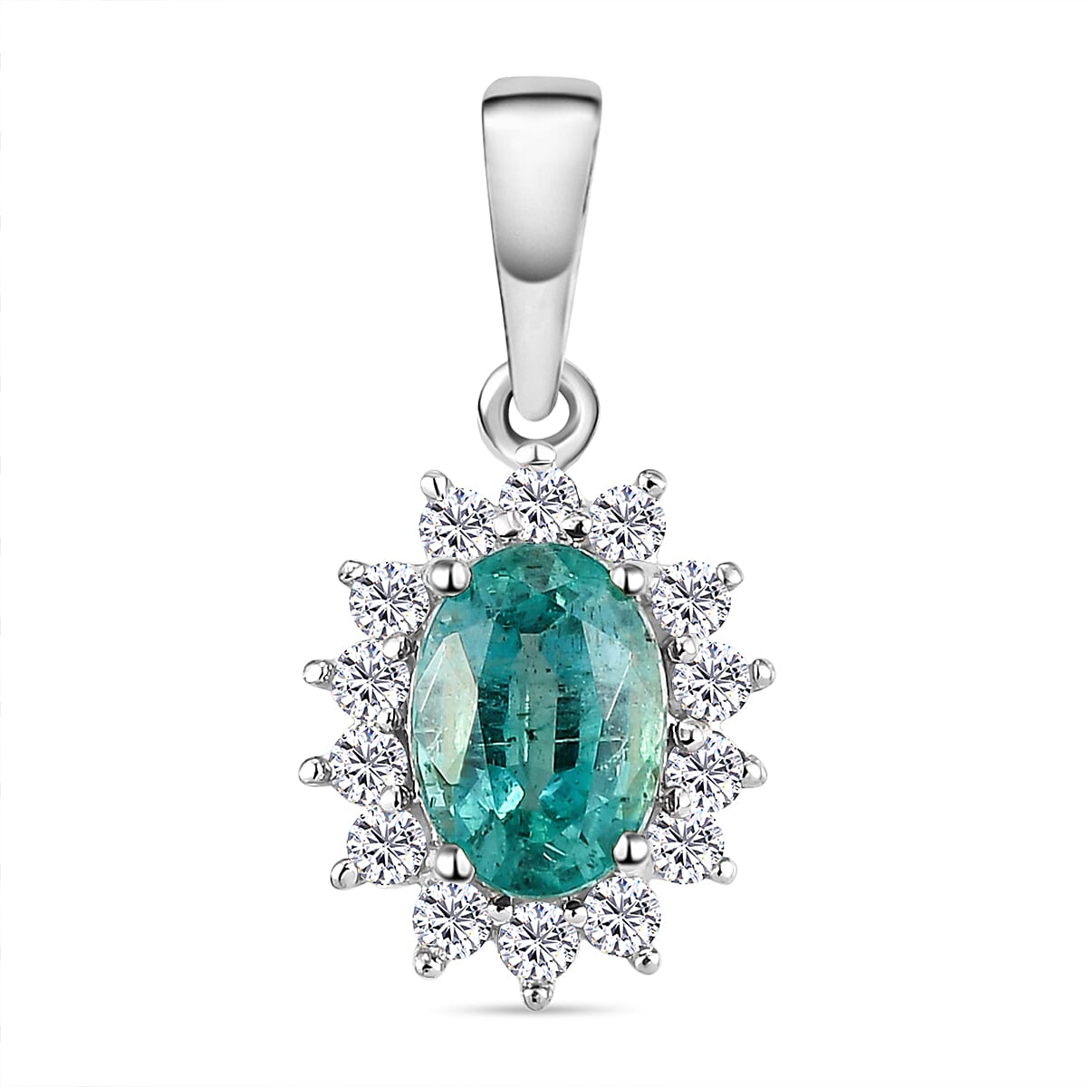 9K White Gold AAA Kagem Zambian Emerald and Diamond Pendant 1.04 Ct.