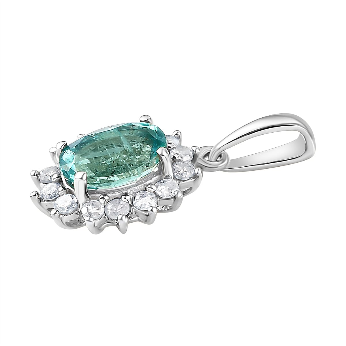 9K White Gold AAA Kagem Zambian Emerald and Diamond Pendant 1.04 Ct.