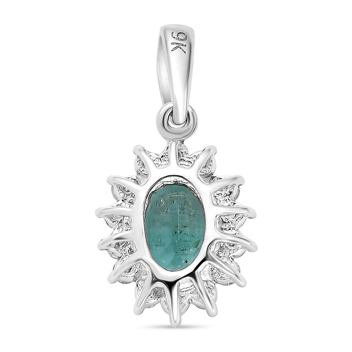9K White Gold AAA Kagem Zambian Emerald and Diamond Pendant 1.04 Ct.