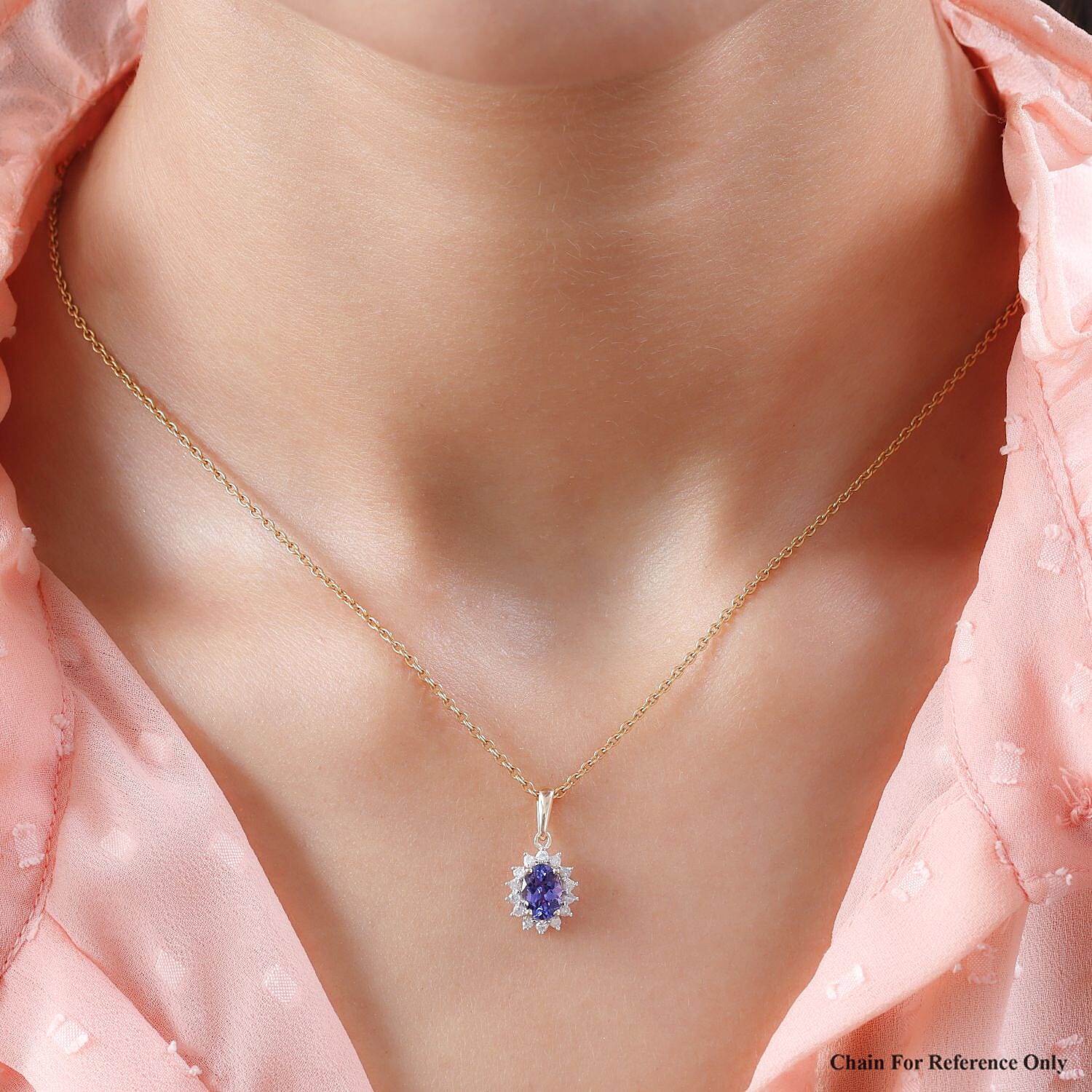 9K Yellow Gold AA Tanzanite and Diamond Pendant 1.10 Ct.