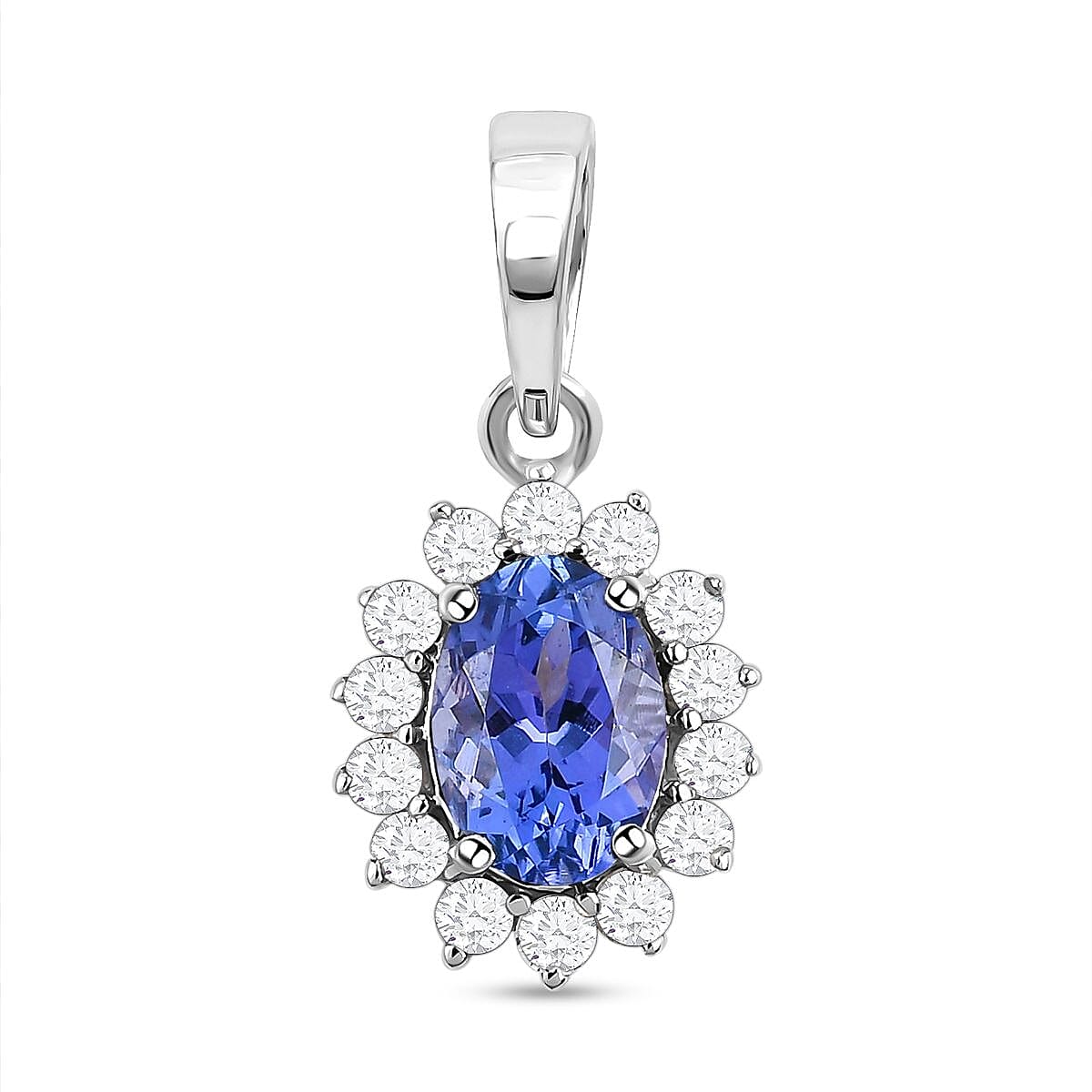 9K White Gold AA Tanzanite and Diamond Pendant 1.10 Ct.