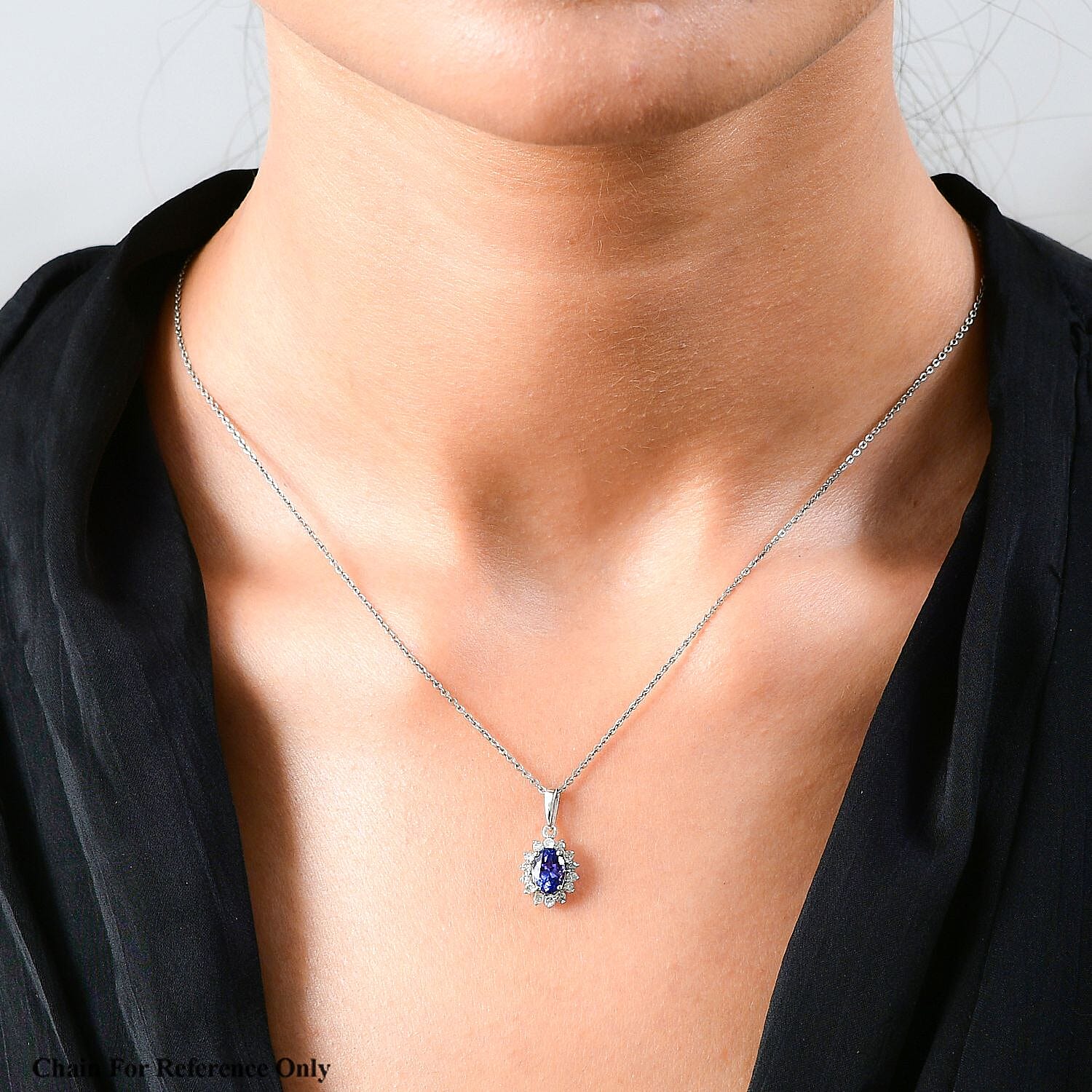 9K White Gold AA Tanzanite and Diamond Pendant 1.10 Ct.