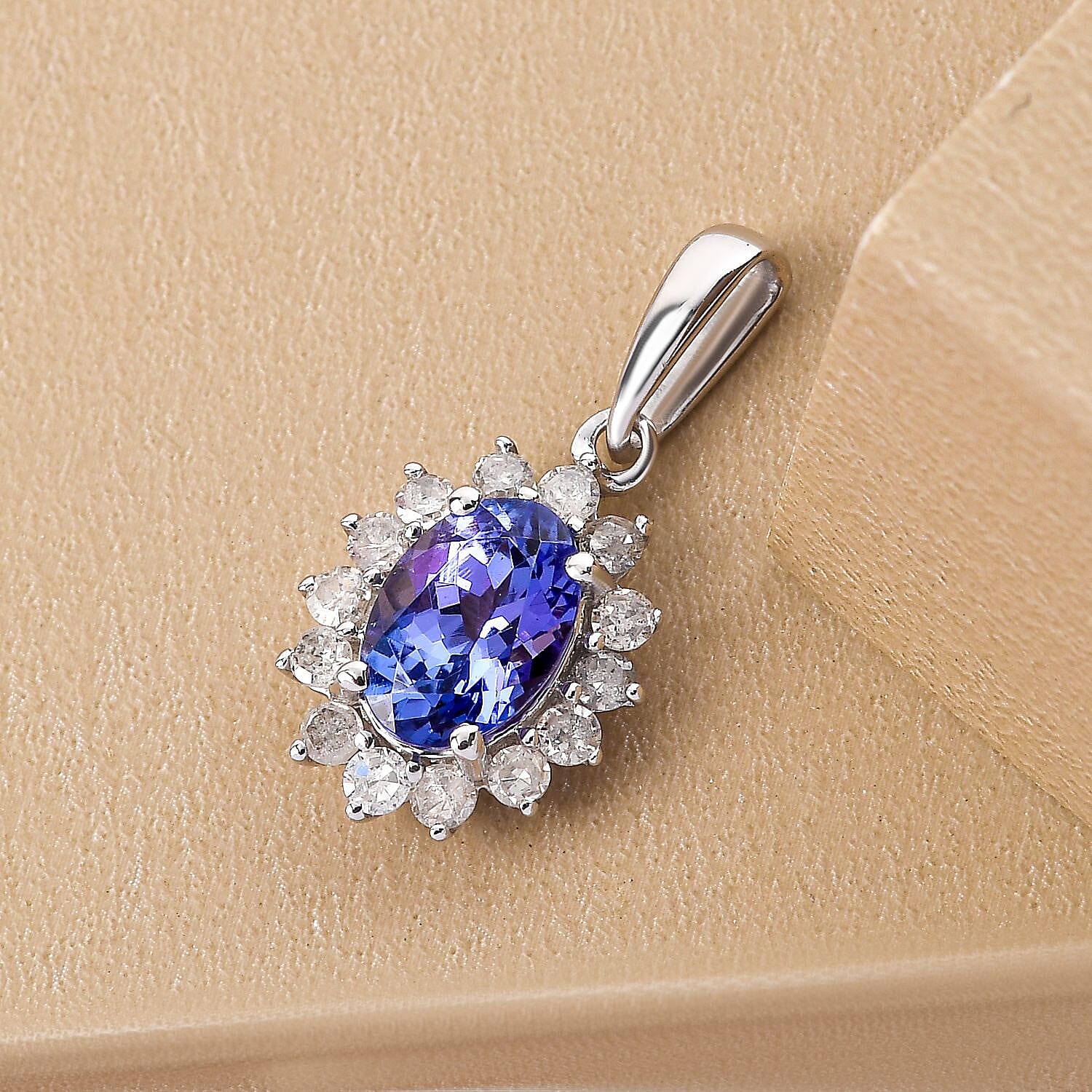 9K White Gold AA Tanzanite and Diamond Pendant 1.10 Ct.