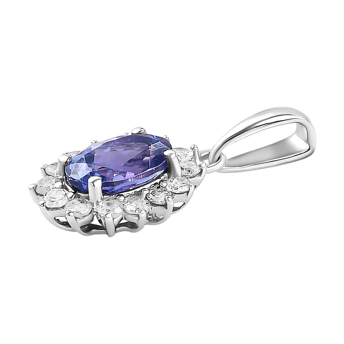 9K White Gold AA Tanzanite and Diamond Pendant 1.10 Ct.