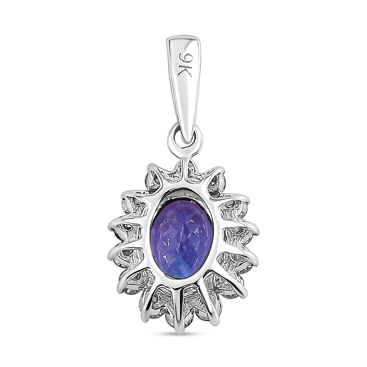 9K White Gold AA Tanzanite and Diamond Pendant 1.10 Ct.