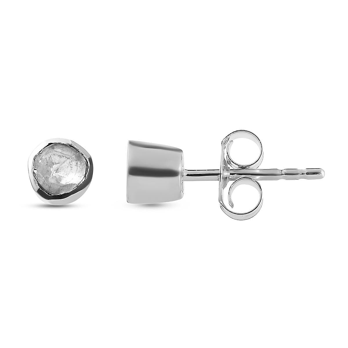 Polki Diamond Stud Earrings (with Push Back) in Platinum Overlay Sterling Silver
