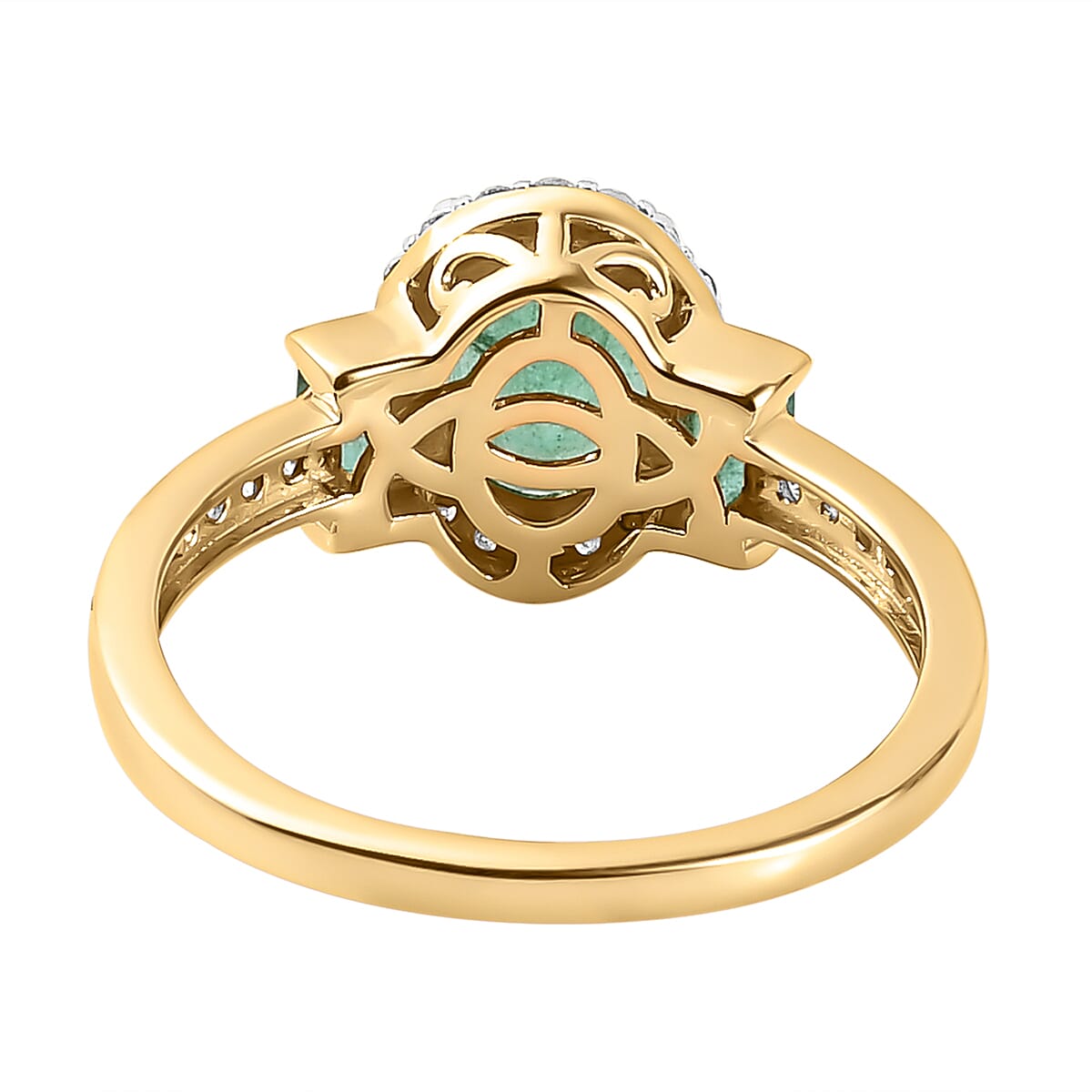 9K Yellow Gold AAA Kagem Zambian Emerald and Diamond Ring 1.57 Ct.