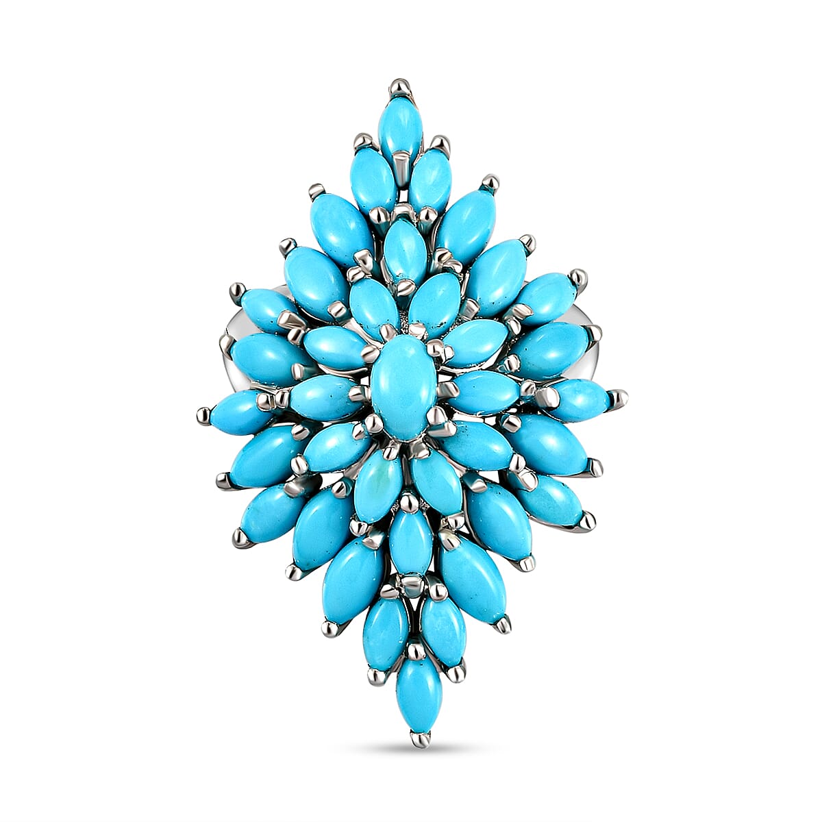 Arizona Sleeping Beauty Turquoise Cluster Ring in Platinum Overlay Sterling Silver 4.11 Ct, Silver Wt. 5.72 Gms