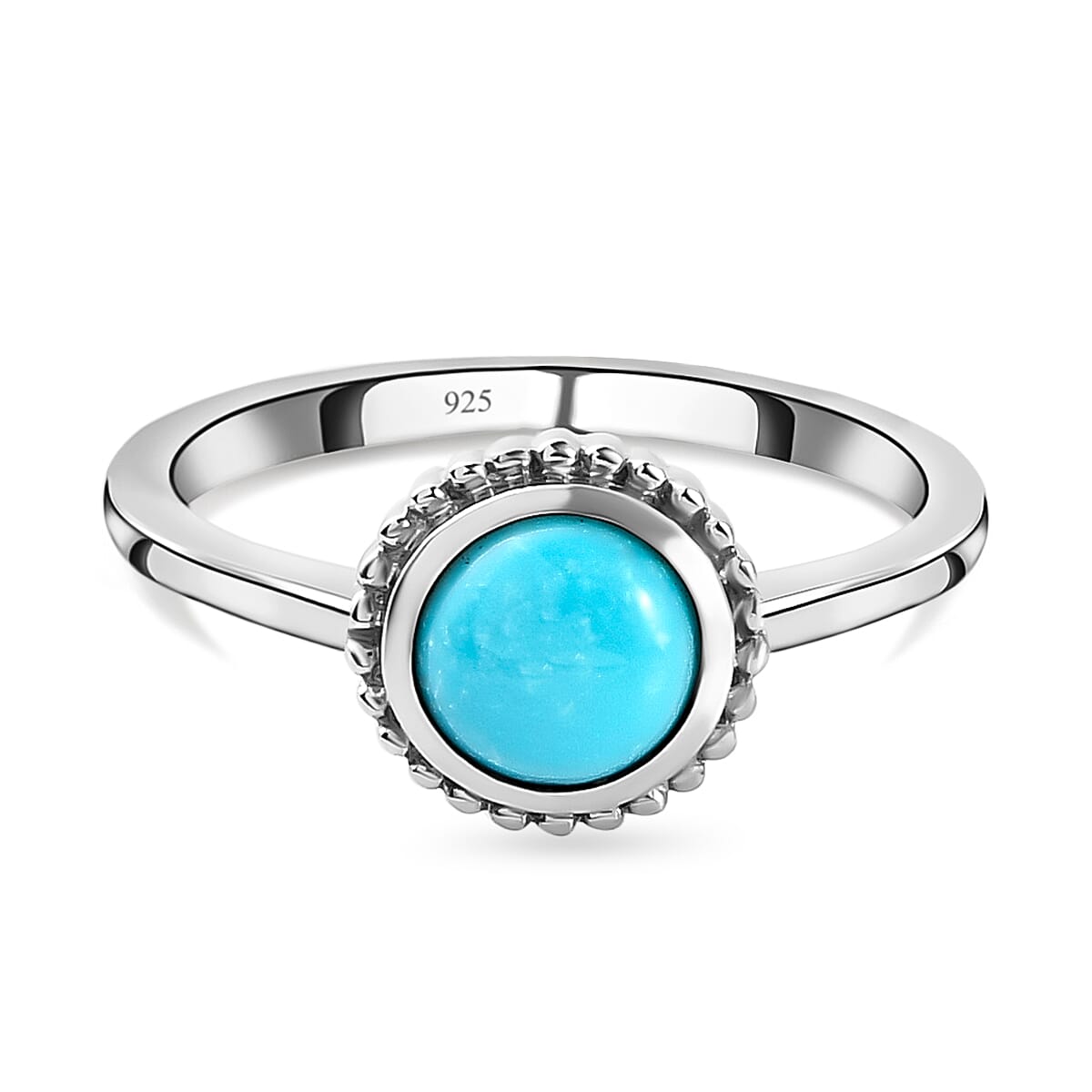 Arizona Sleeping Beauty Turquoise Solitaire Ring in Platinum Overlay Sterling Silver 1.20 Ct.