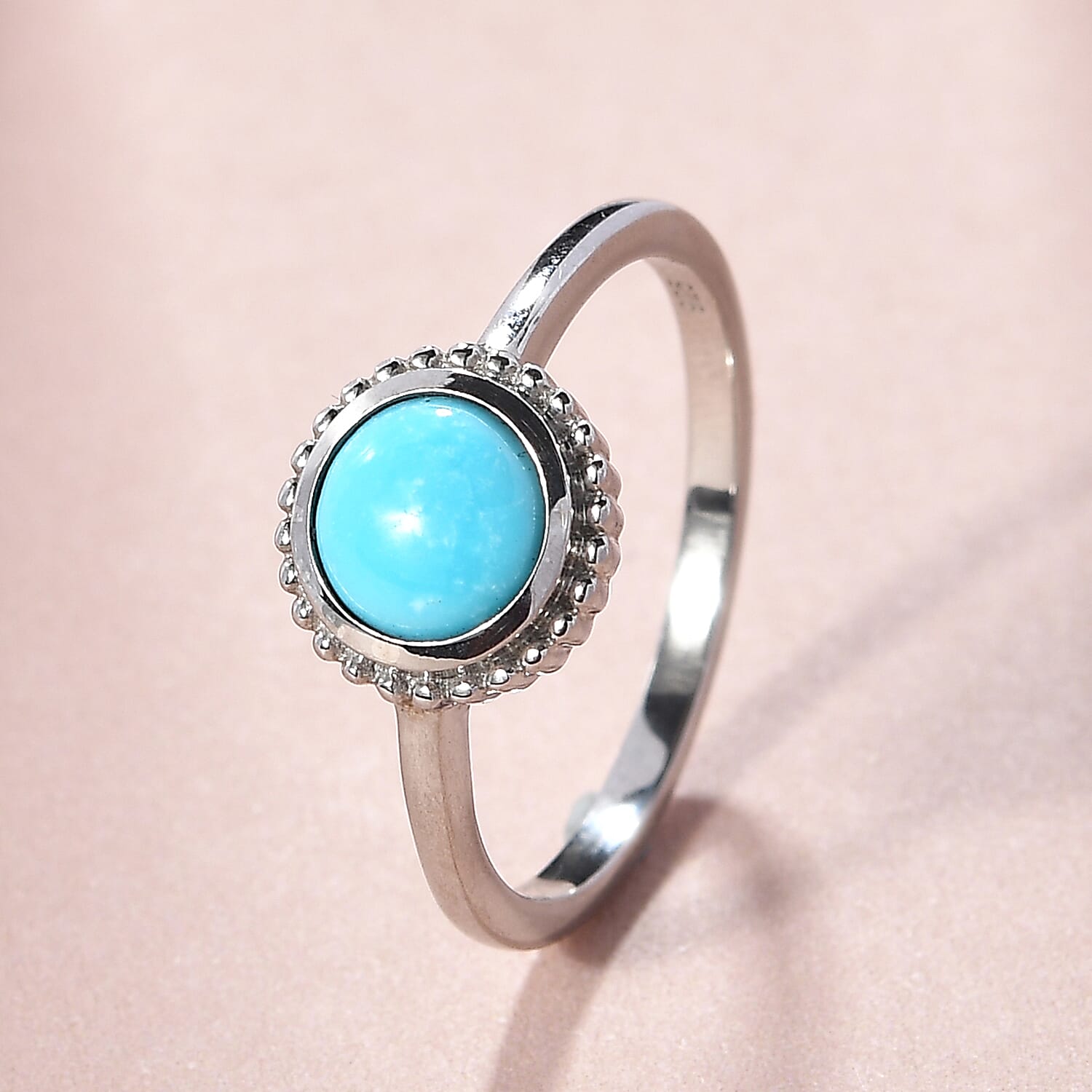 Arizona Sleeping Beauty Turquoise Solitaire Ring in Platinum Overlay Sterling Silver 1.20 Ct.
