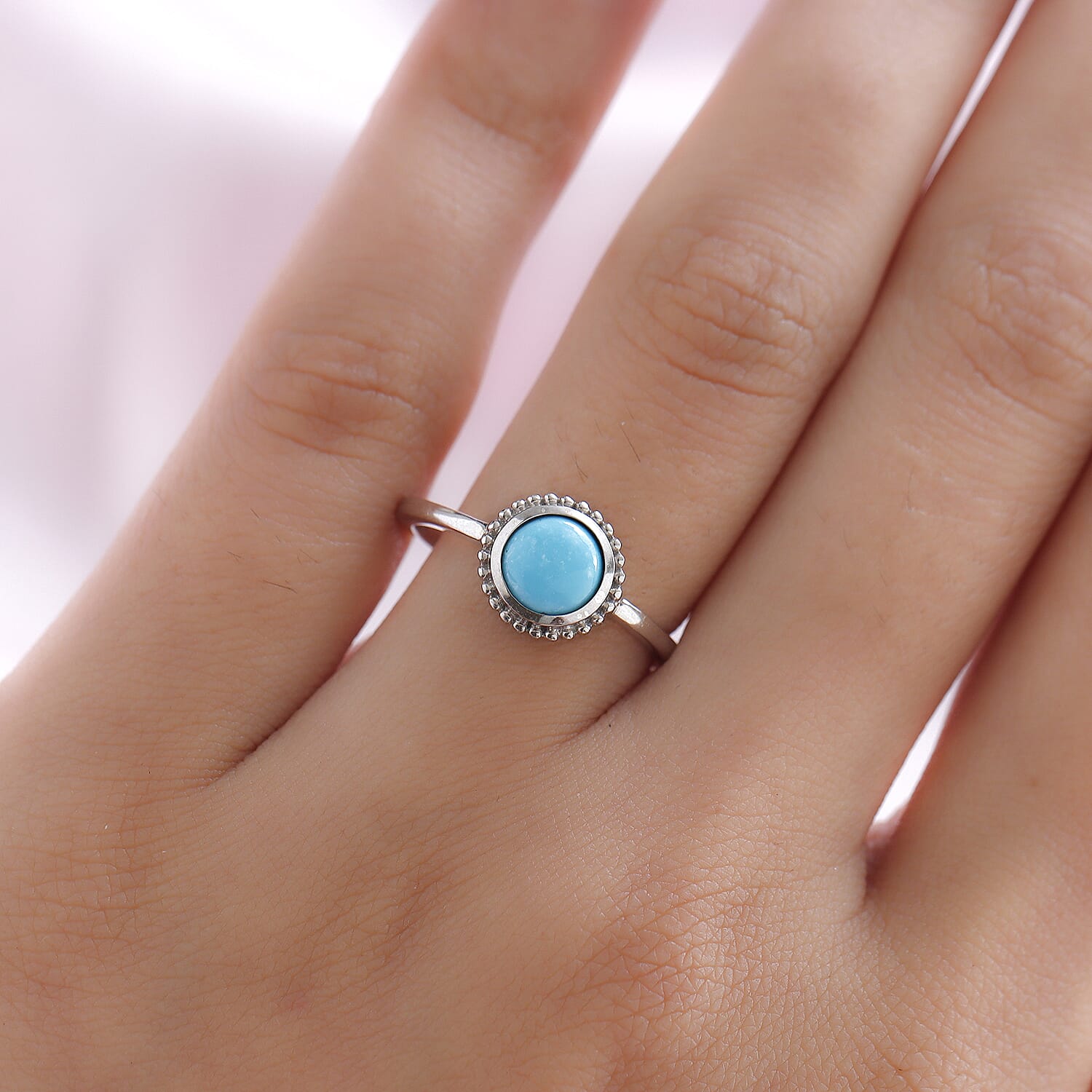 Arizona Sleeping Beauty Turquoise Solitaire Ring in Platinum Overlay Sterling Silver 1.20 Ct.