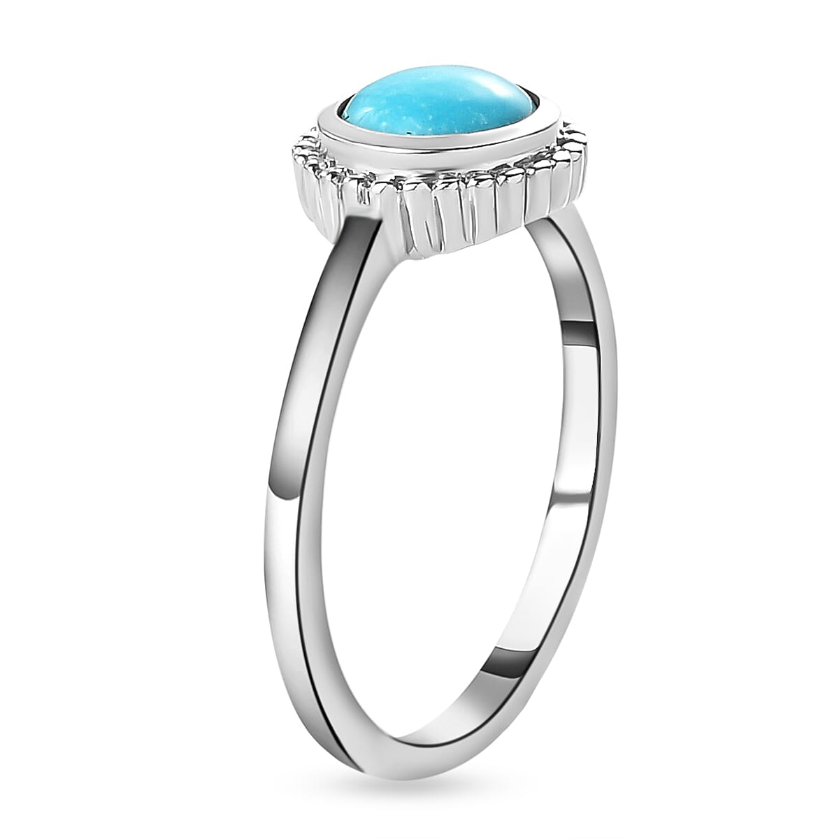 Arizona Sleeping Beauty Turquoise Solitaire Ring in Platinum Overlay Sterling Silver 1.20 Ct.