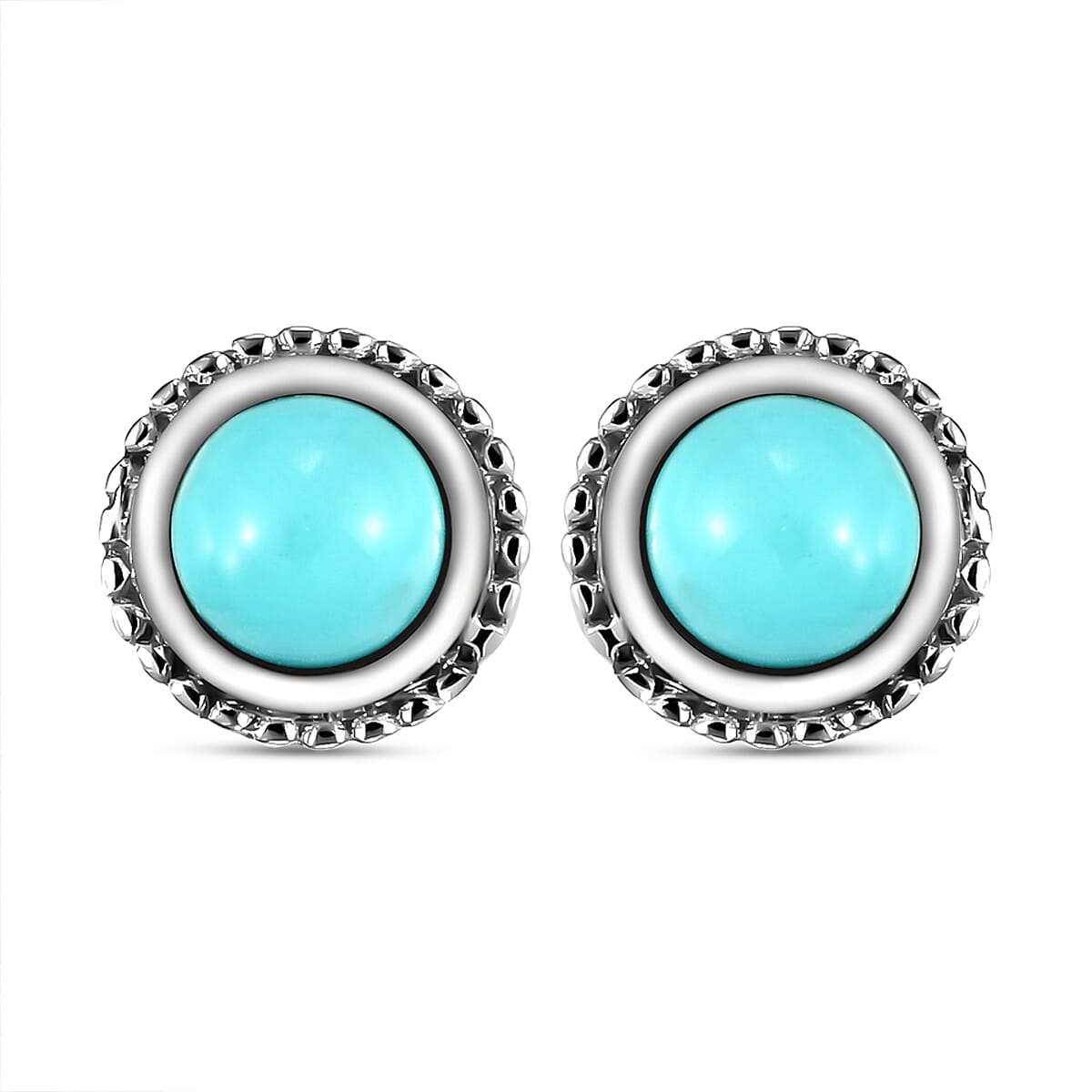 Arizona Sleeping Beauty Turquoise Stud Earrings (With Push Back) in Platinum Overlay Sterling Silver