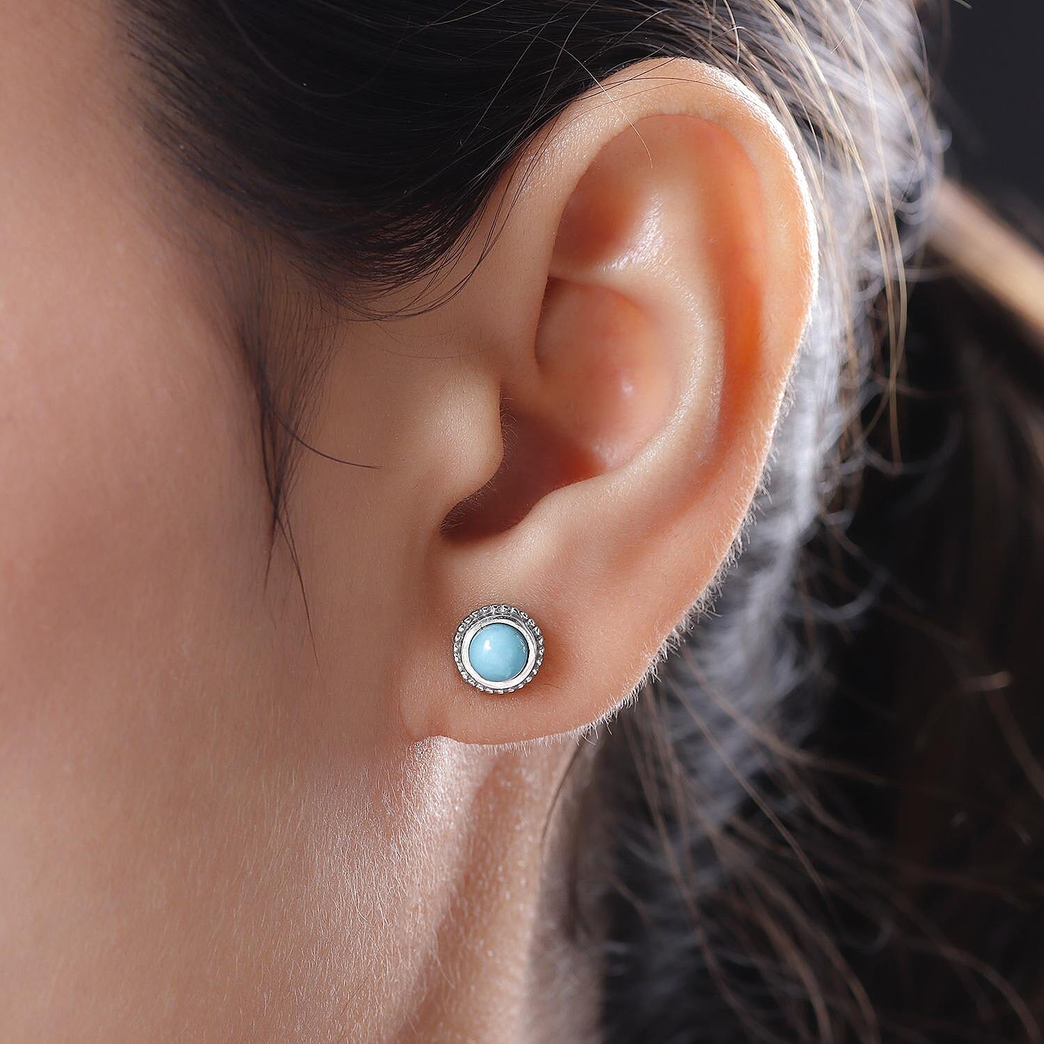 Arizona Sleeping Beauty Turquoise Stud Earrings (With Push Back) in Platinum Overlay Sterling Silver