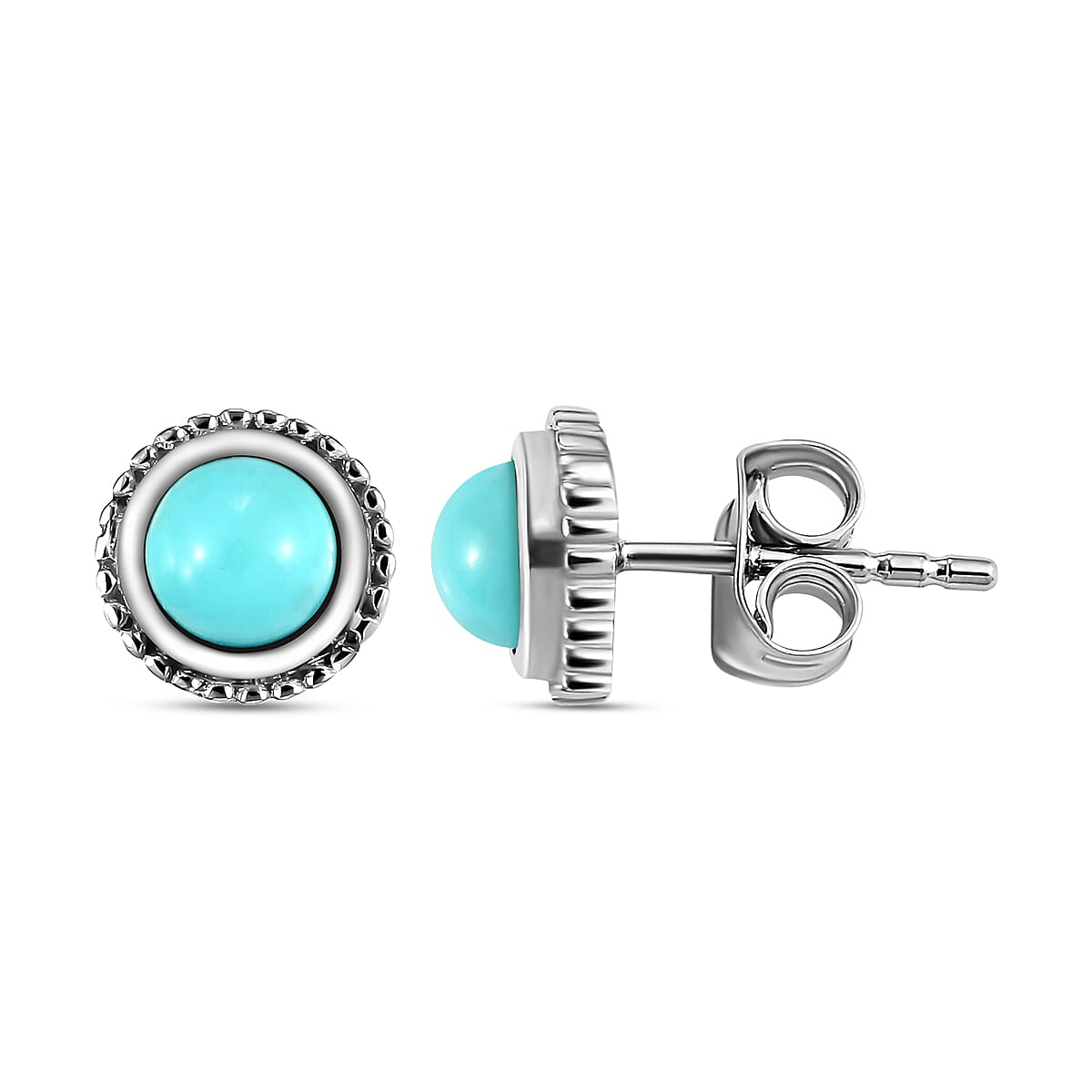 Arizona Sleeping Beauty Turquoise Stud Earrings (With Push Back) in Platinum Overlay Sterling Silver