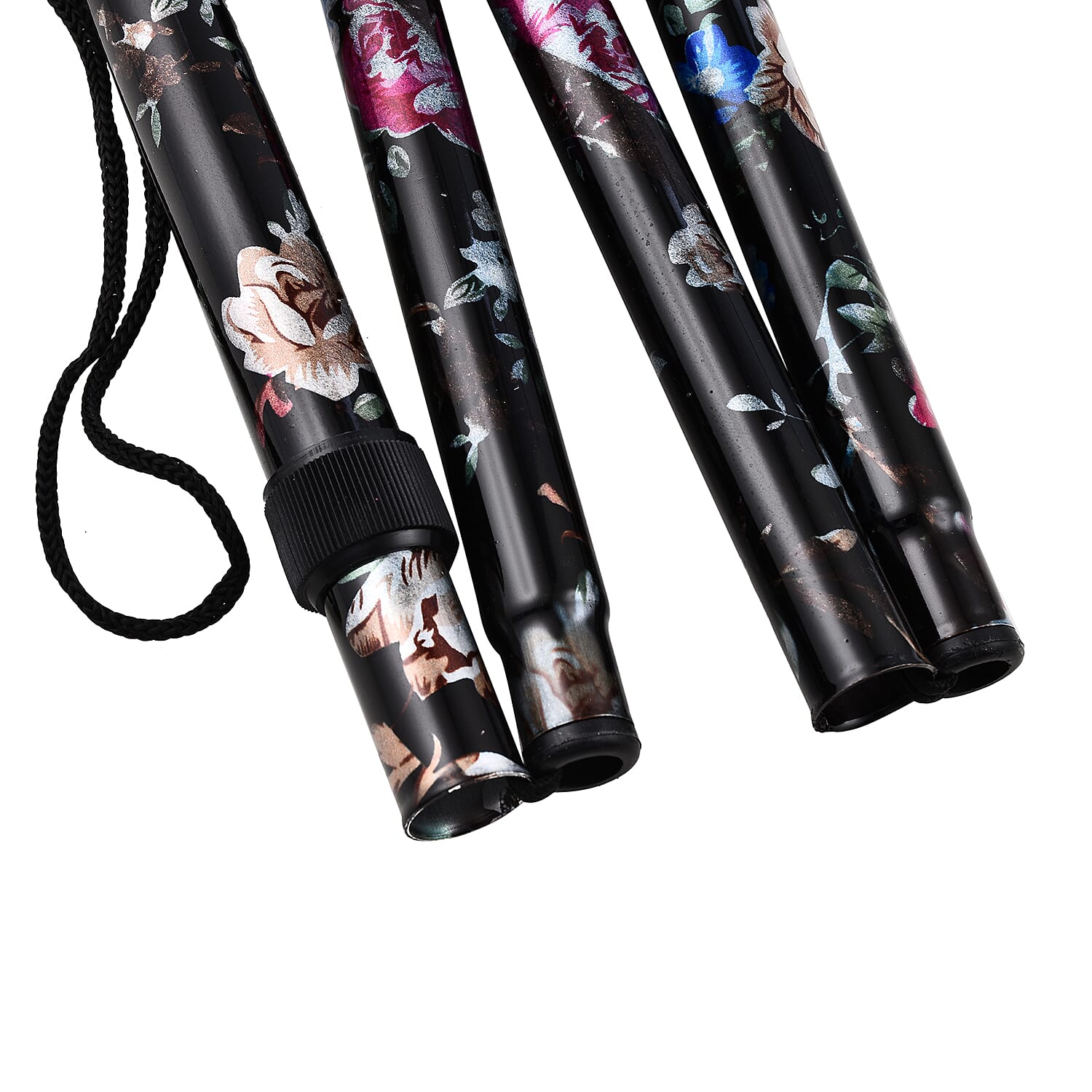 Lightweight Aluminum Foldable Walking Cane with Ergonomic Handle and Wrist Strap - Black