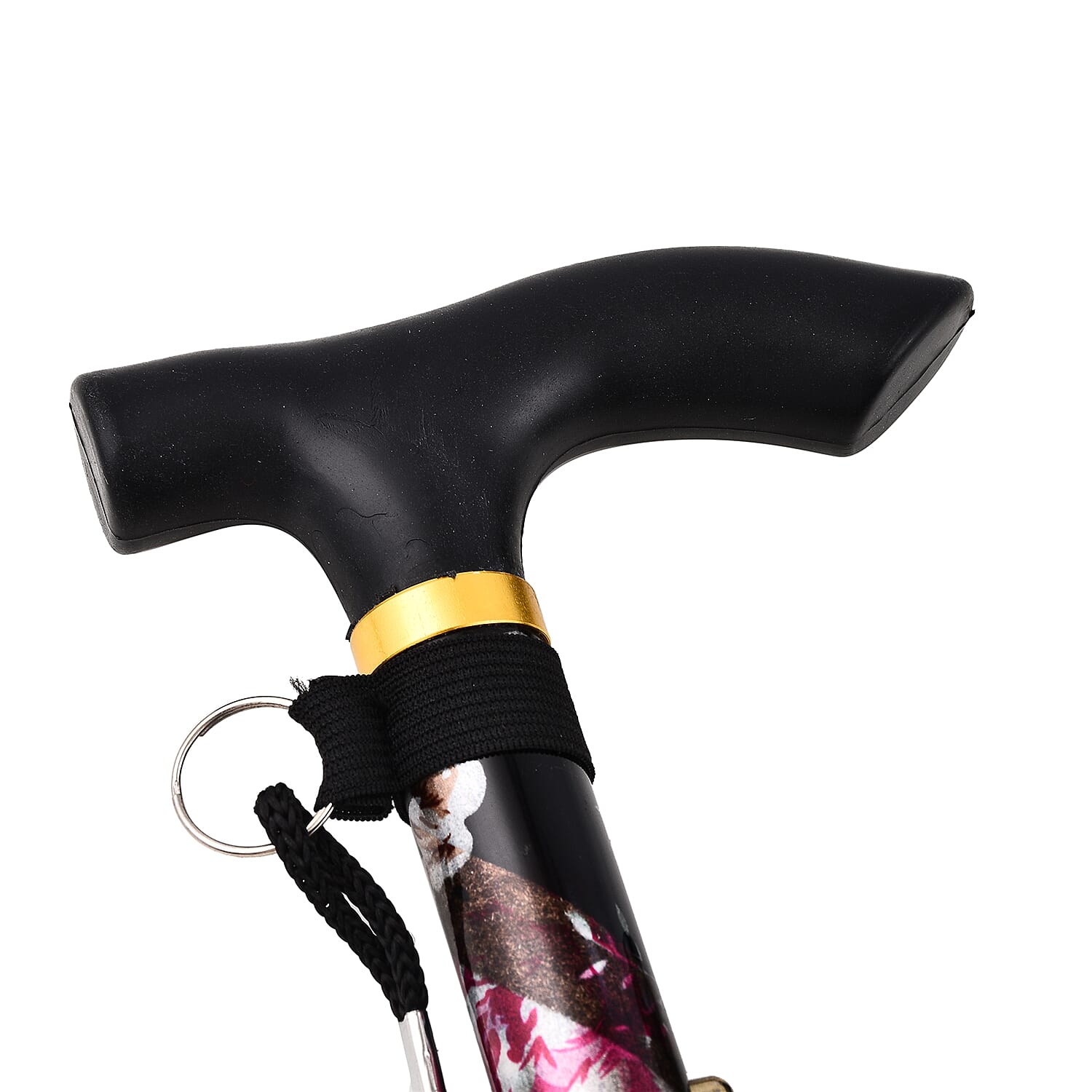 Lightweight Aluminum Foldable Walking Cane with Ergonomic Handle and Wrist Strap - Black