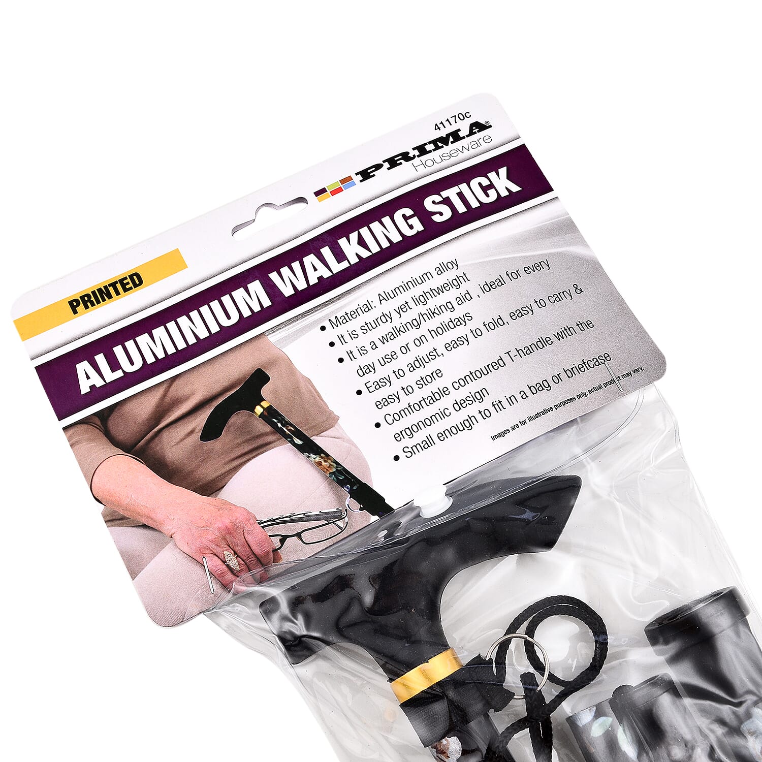 Lightweight Aluminum Foldable Walking Cane with Ergonomic Handle and Wrist Strap - Black